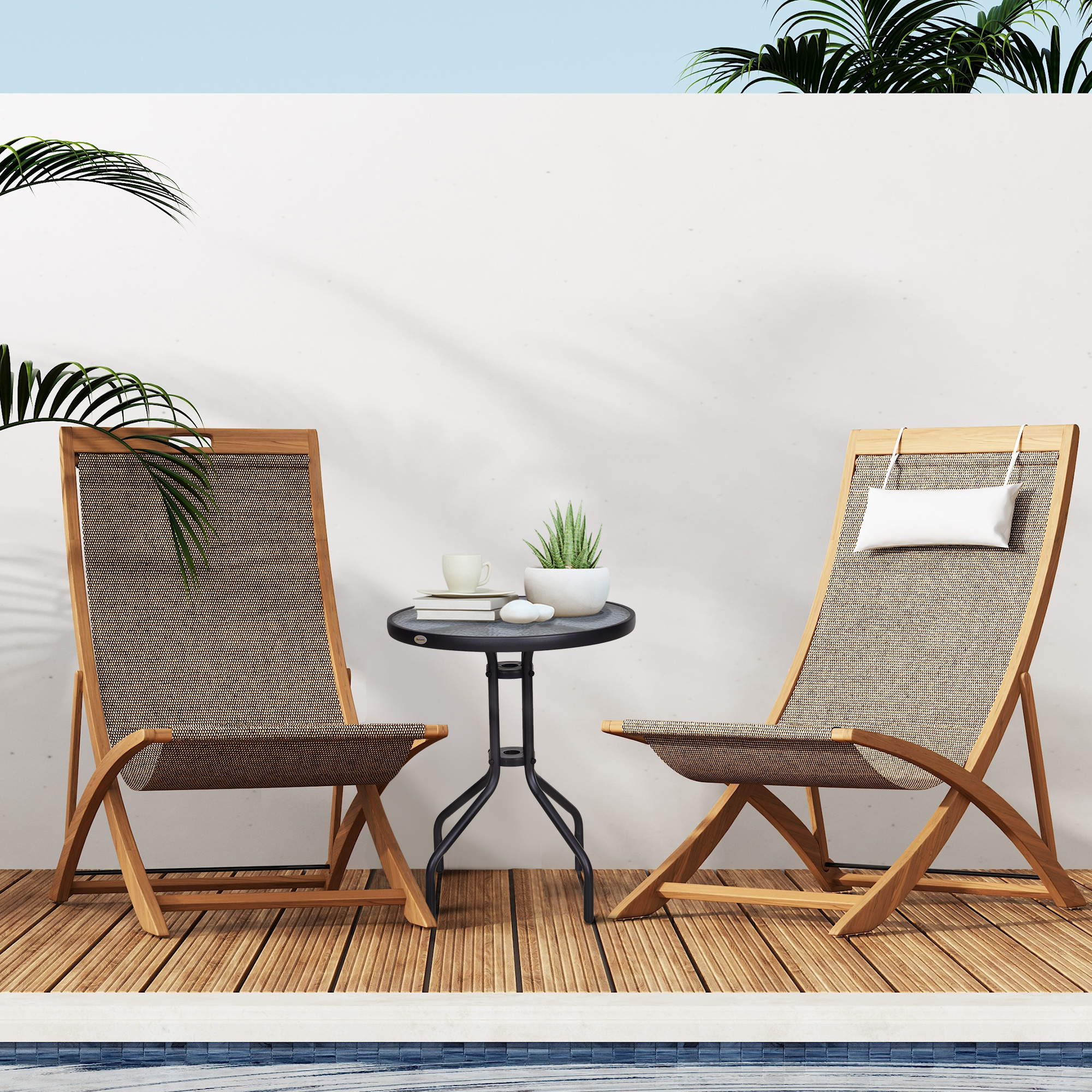  Masa Rotunda de Gradina cu Blat din Sticla Securizata, Φ60x70 cm, Negru [8]