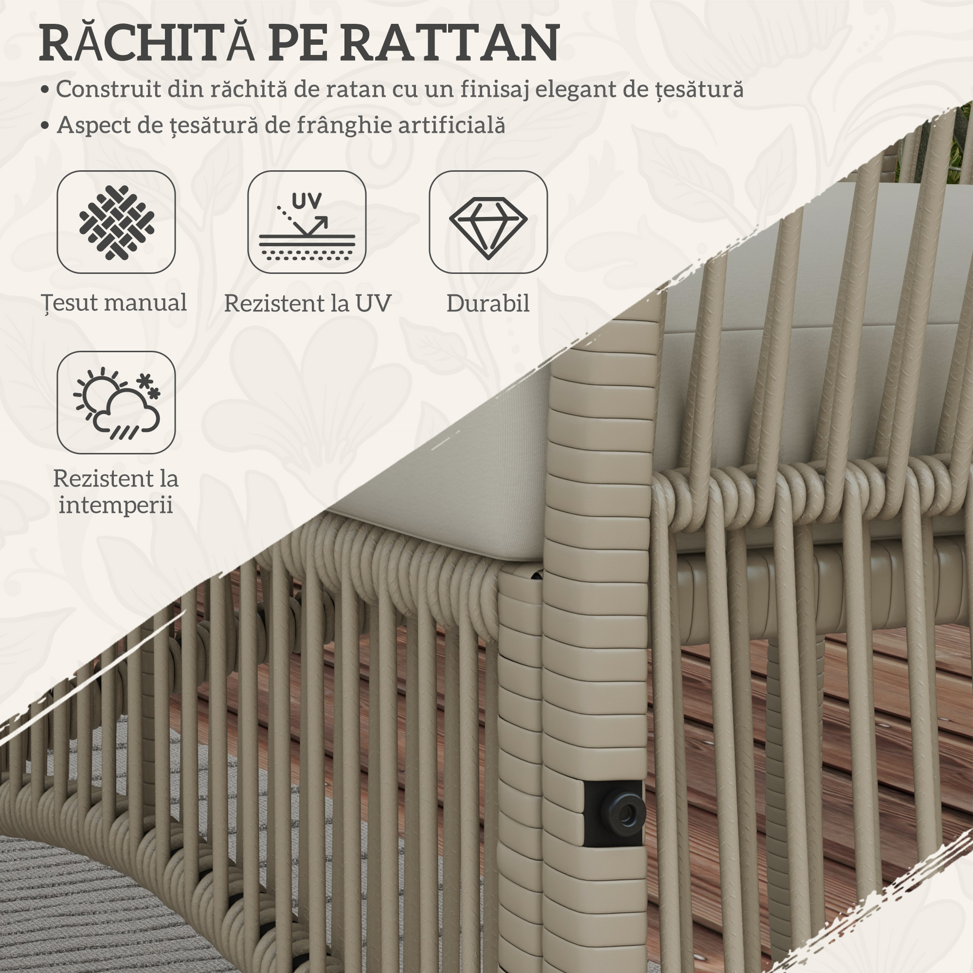  Set de Gradina cu 2 Fotolii de Exterior, Canapea si Masuta, 56x56x80 cm, Kaki [4]