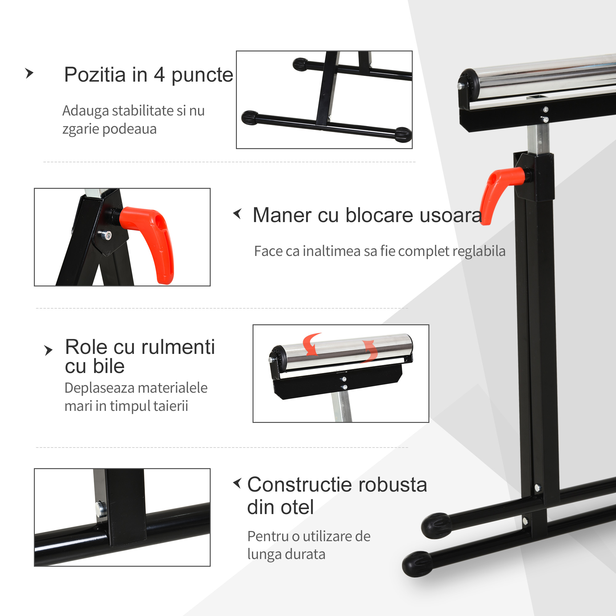  trepied cu Role si Inaltime Reglabila din Metal, Design Pliabil care Economiseste Spatiu cu Rulmenti cu Bila, 44x50x68-110 cm, Negru si Argintiu [3]