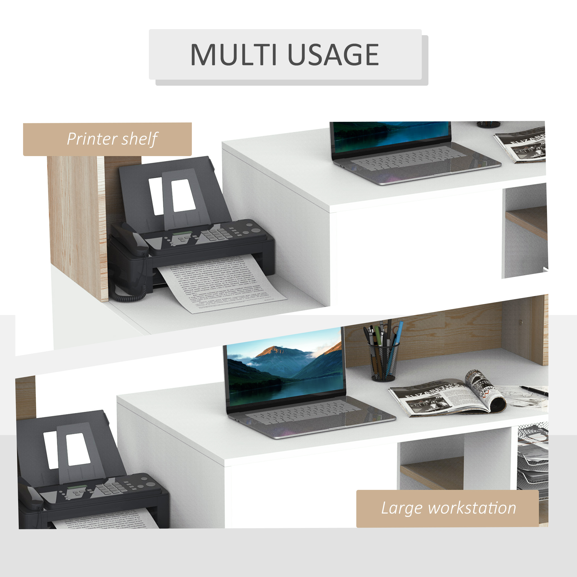  Masa de Birou Moderna pentru Computer cu Rafturi din Lemn MDF, 140x55x92 cm [4]