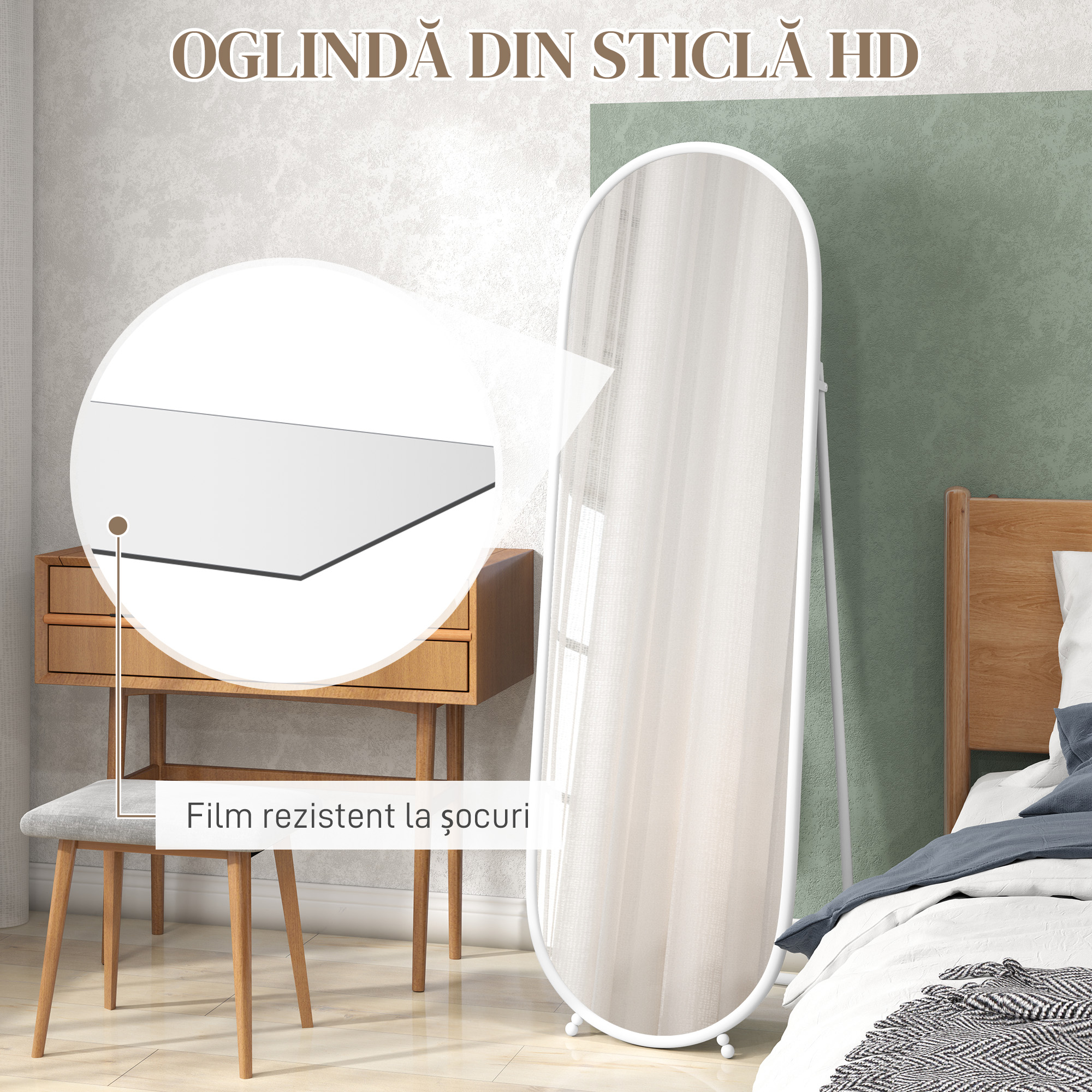  Oglinda Verticala de Podea cu Suport 40x41x159 cm Alb [4]