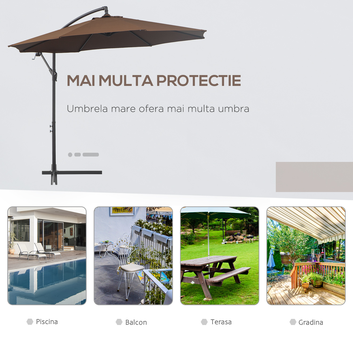  Umbrela Exterioara cu Manivela, din Otel si Poliester Rezistent la UV, Ø295x245 cm, Cafea [6]