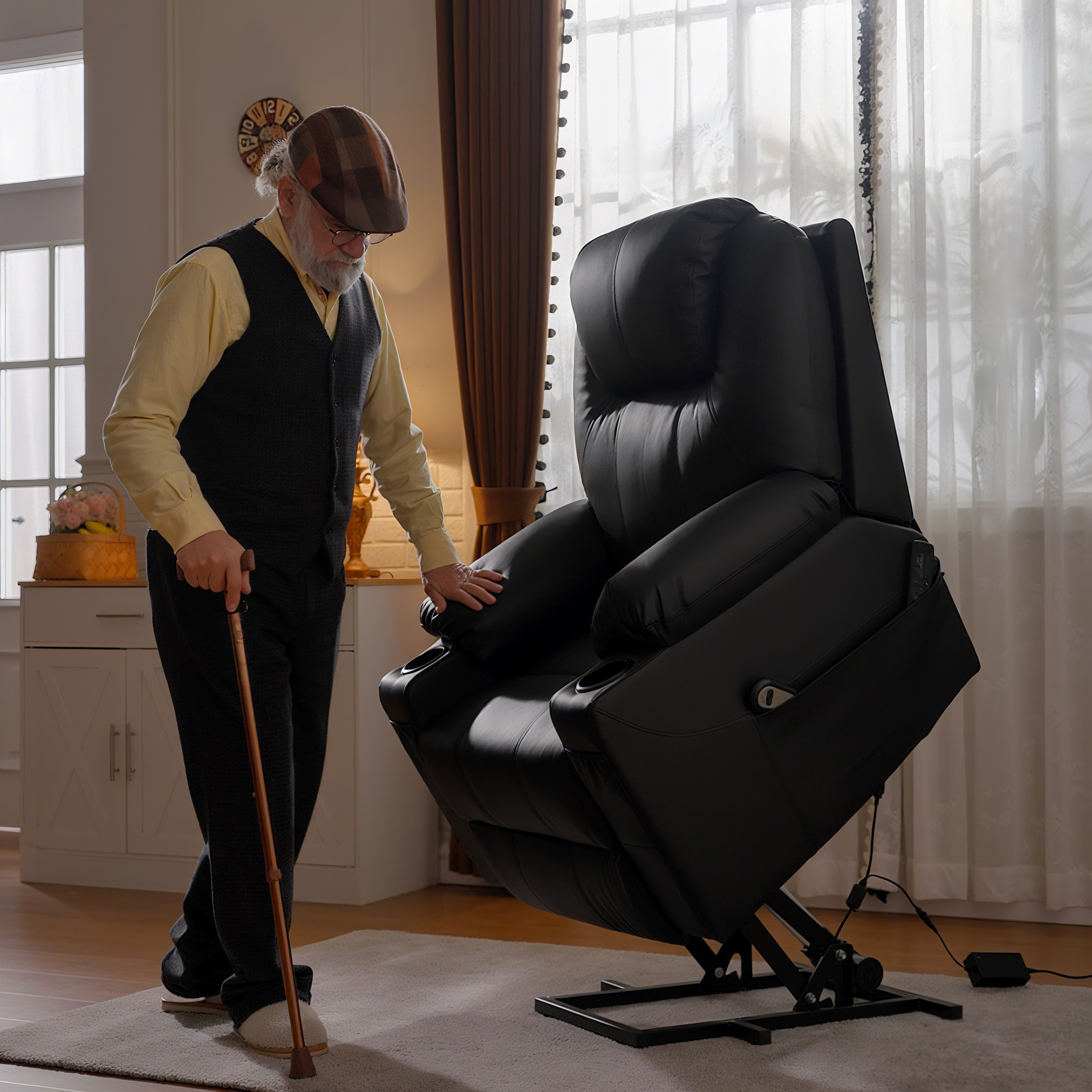  Scaun cu Ridicare Electrica, Masaj si tapitarie din PU [8]