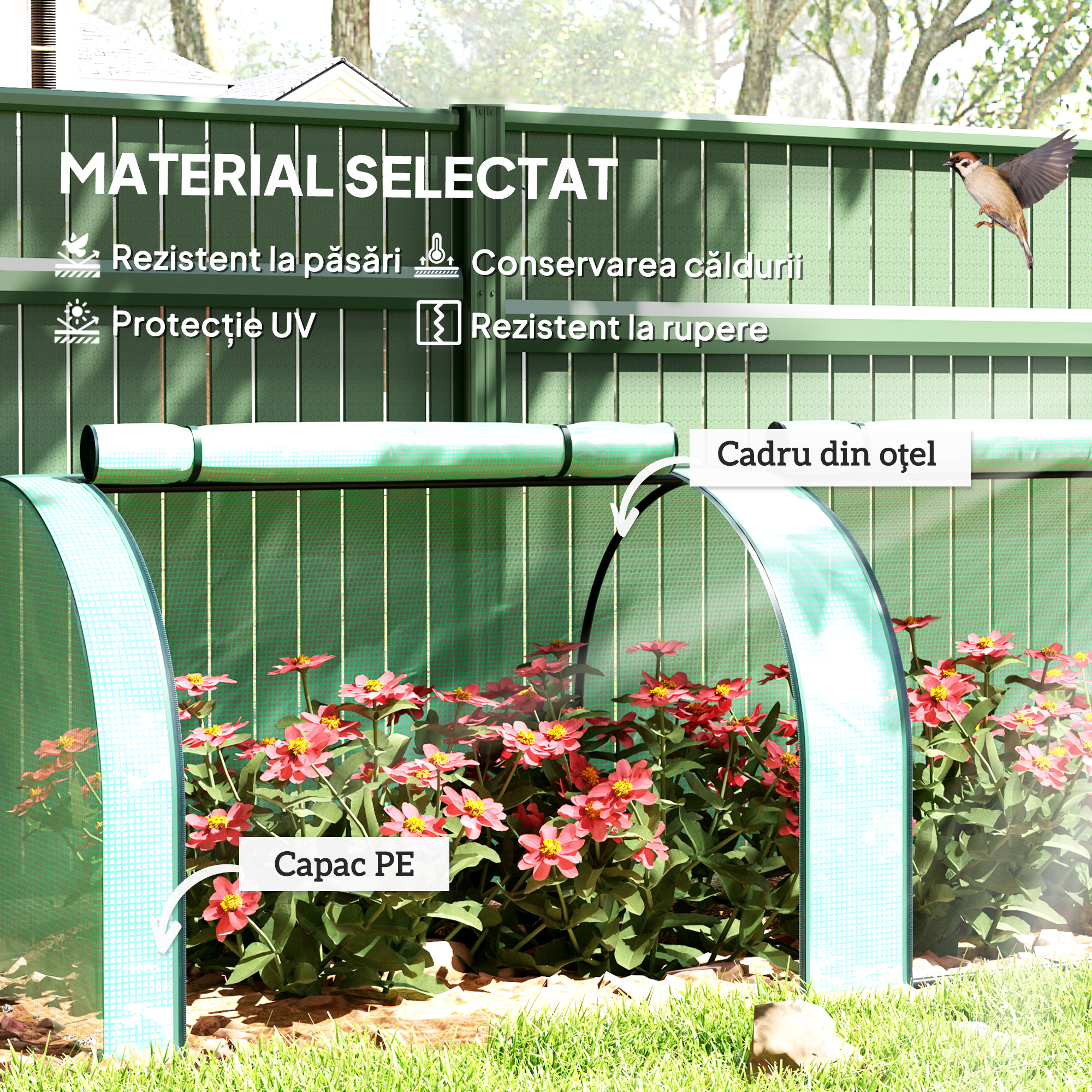  Sera de Gradina Tip Tunel din Otel si Plastic PP cu Usi Rulabile, 3x1x0,8 m, Verde [3]