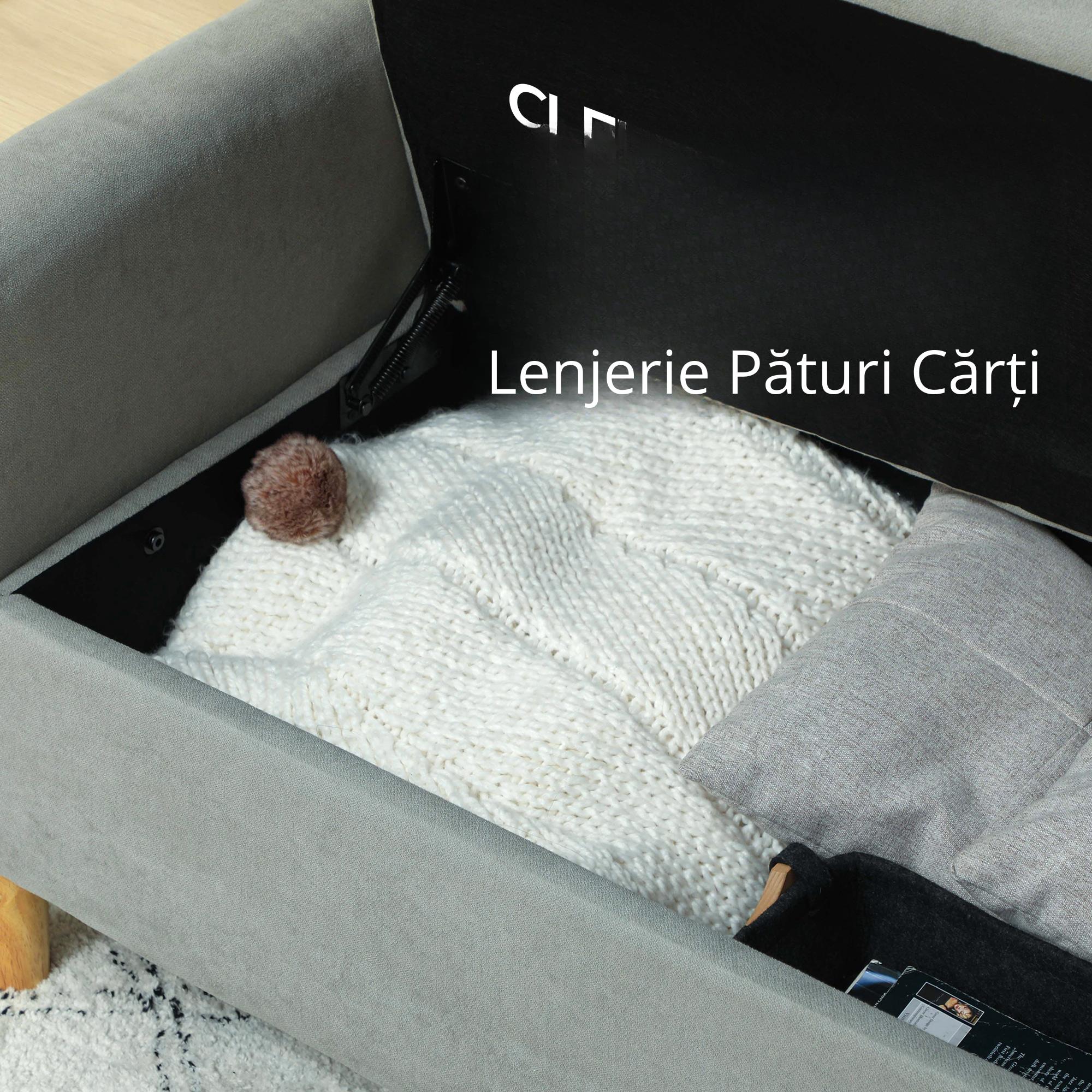  Divan cu 2 Locuri Catifelat cu Compartiment de Depozitare Inferior si Perne, 140x72x82 cm, Gri [4]