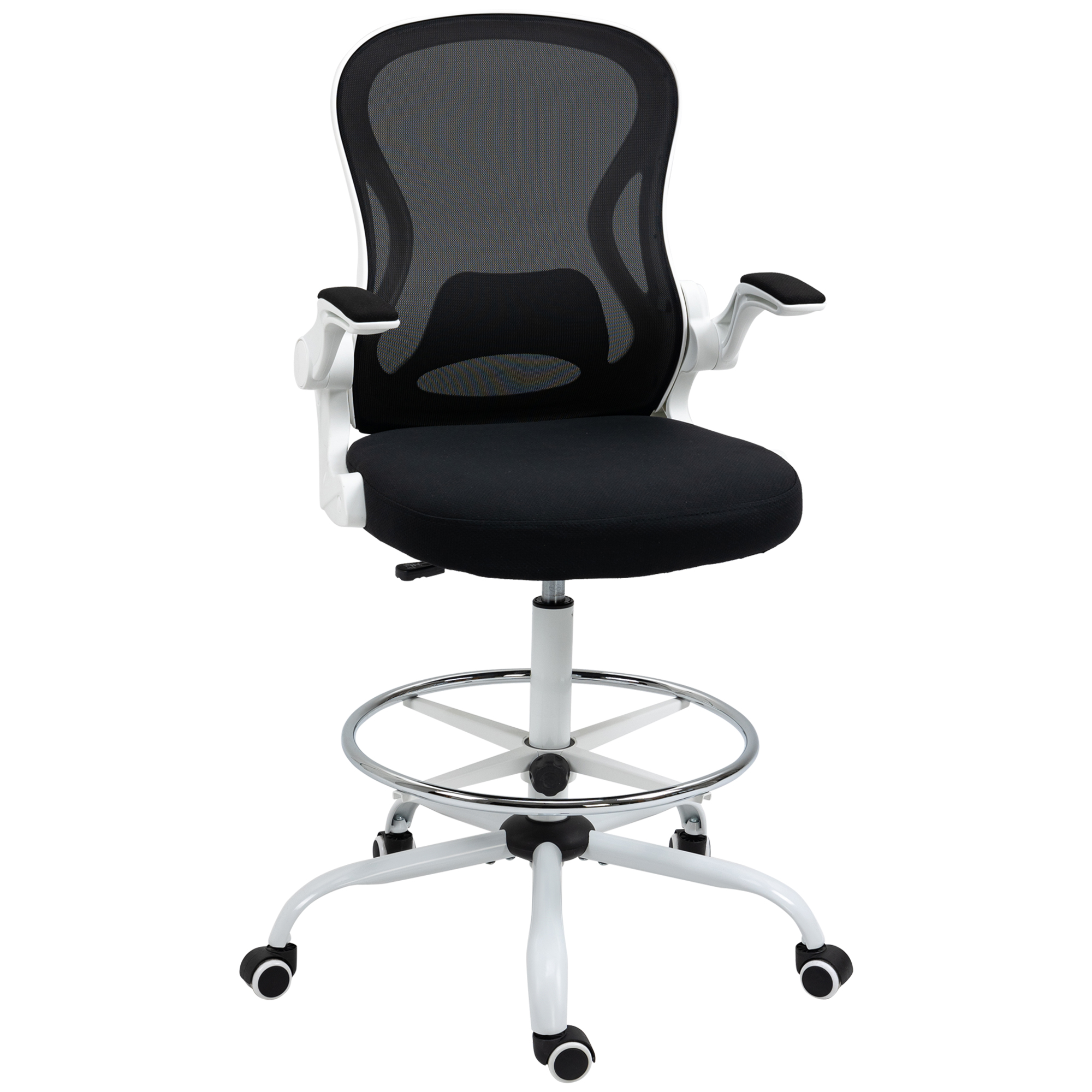 Dormitor & birou -  Scaun ergonomic inalt pentru birou, pentru stat in picioare, cotiere rabatabile, suport lombar, inaltime reglabila, negru