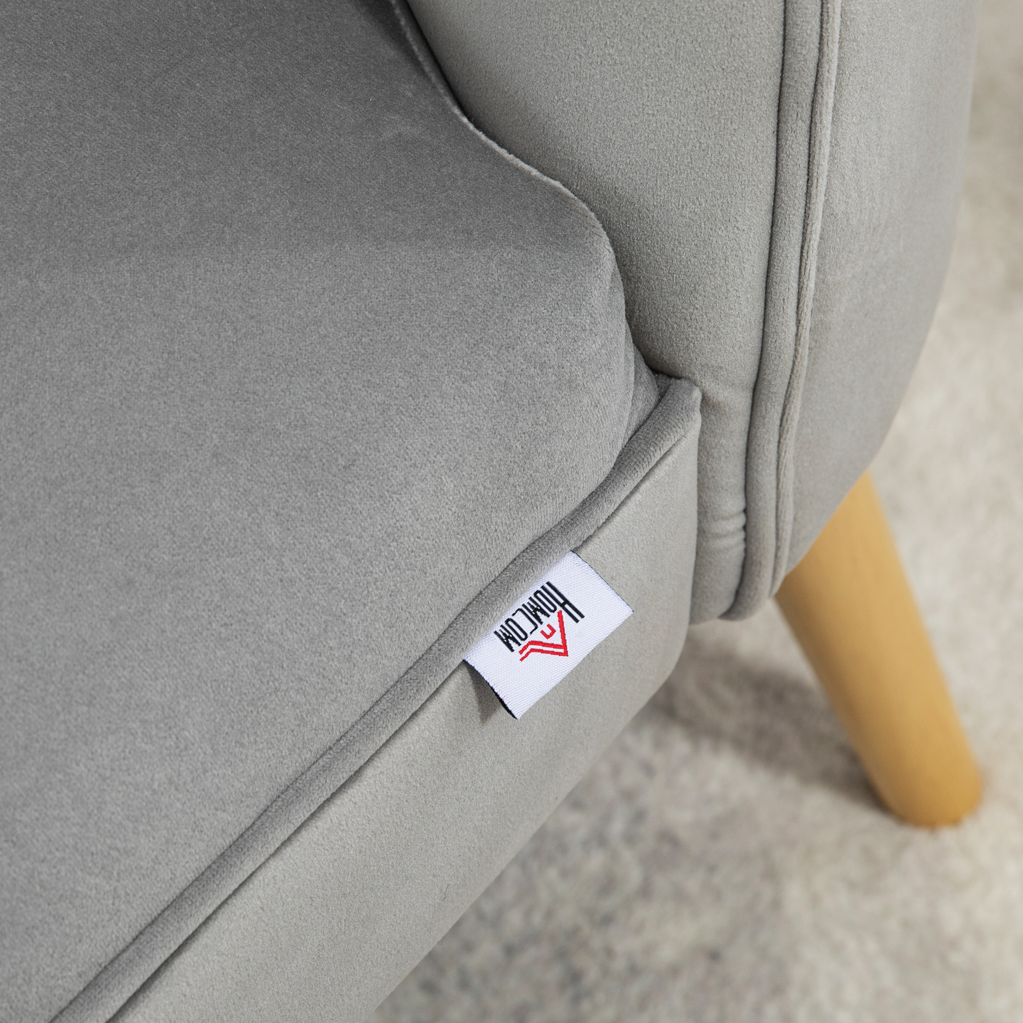  Scaun modern de accent capitonat, fotoliu de catifea pentru dormitor cu picioare din lemn, gri [8]