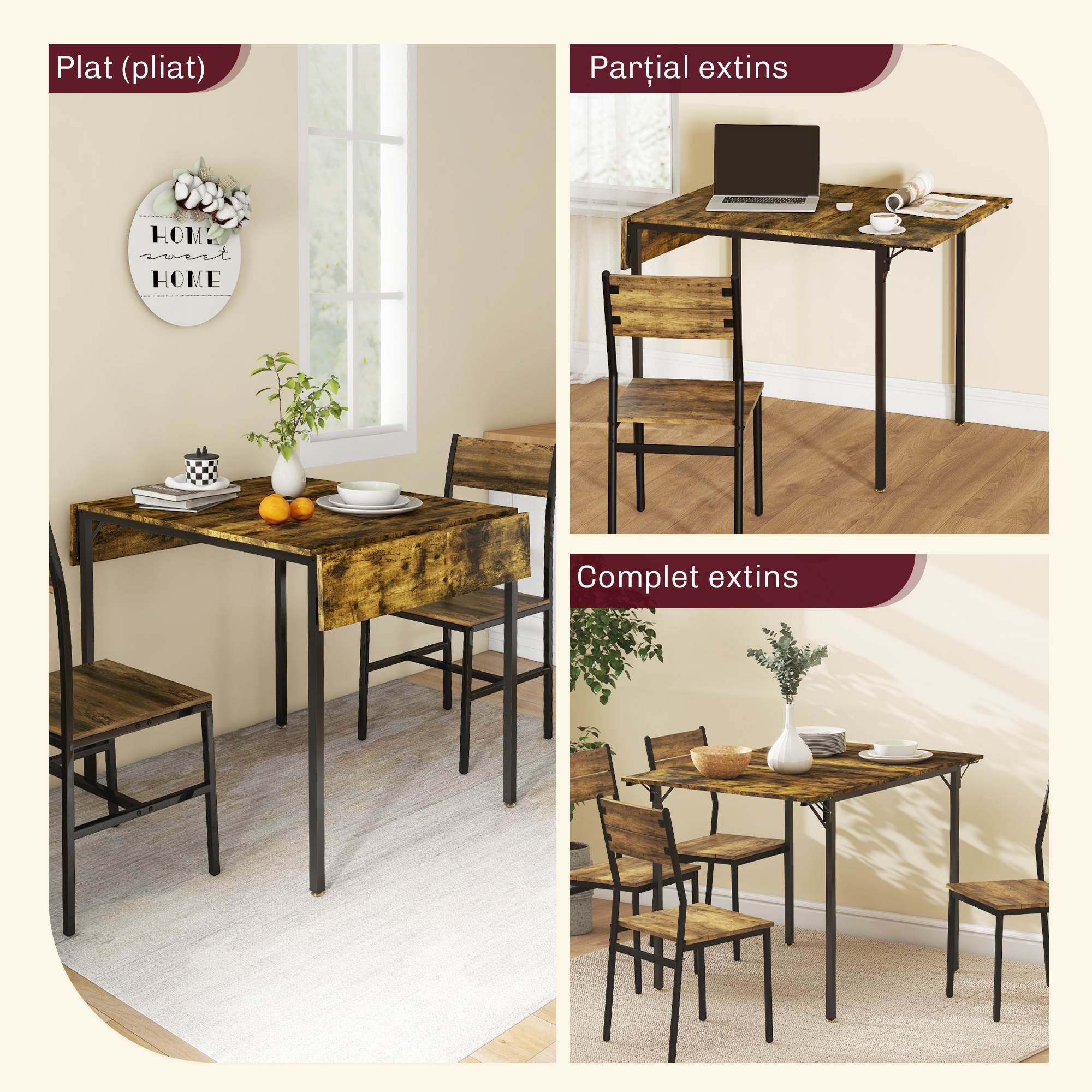  Masa Stil Industrial 120×79×79 cm - Pliabila cu Laturi Extensibile [3]