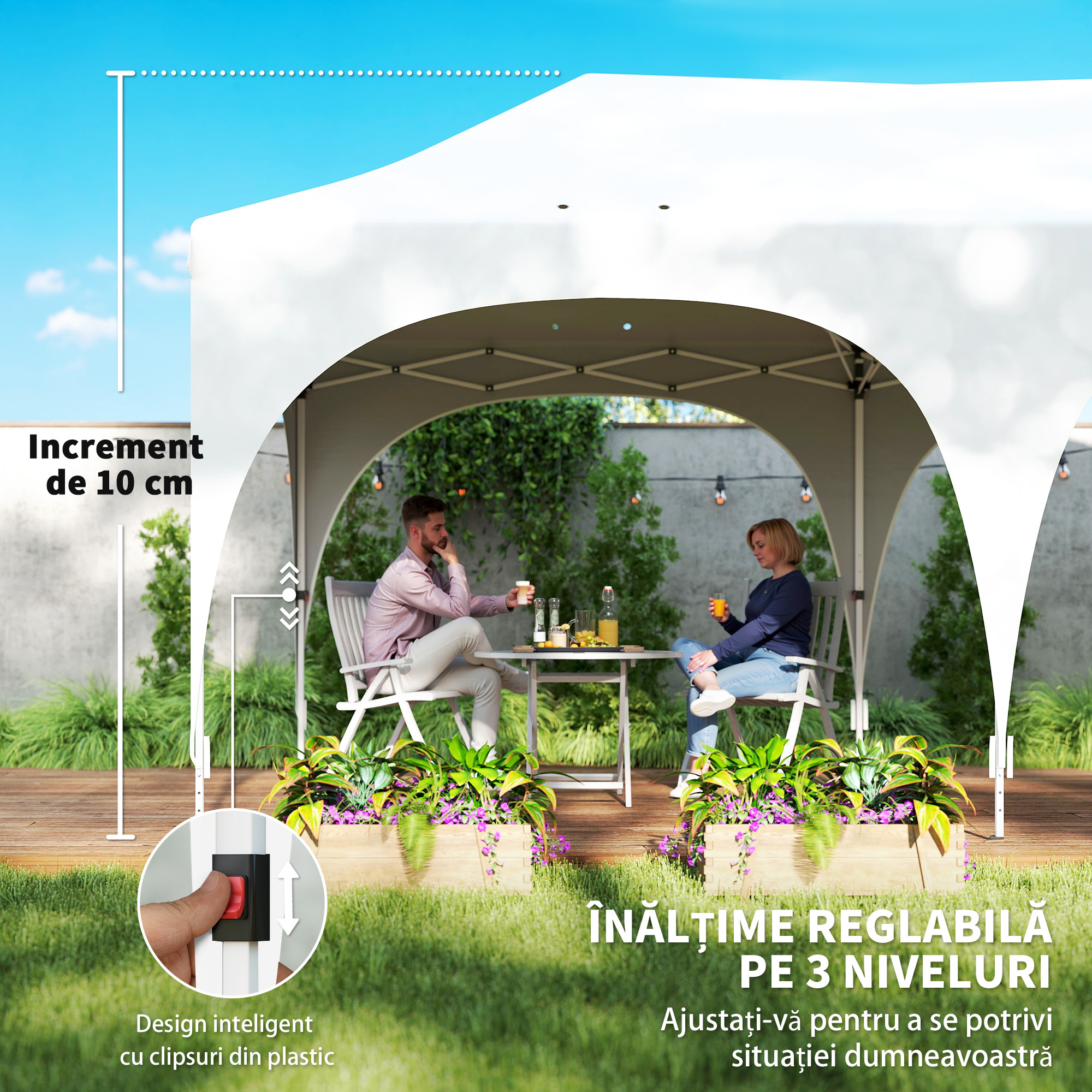  Gazebo 3x6 m Pliabil Pop Up Reglabil pe inaltime, Gazebo de Gradina cu Pereti Laterali, Saci de Nisip, Geanta de Transport, UV30+, pentru Exterior, Camping, Petreceri, Gri Deschis/Alb [8]