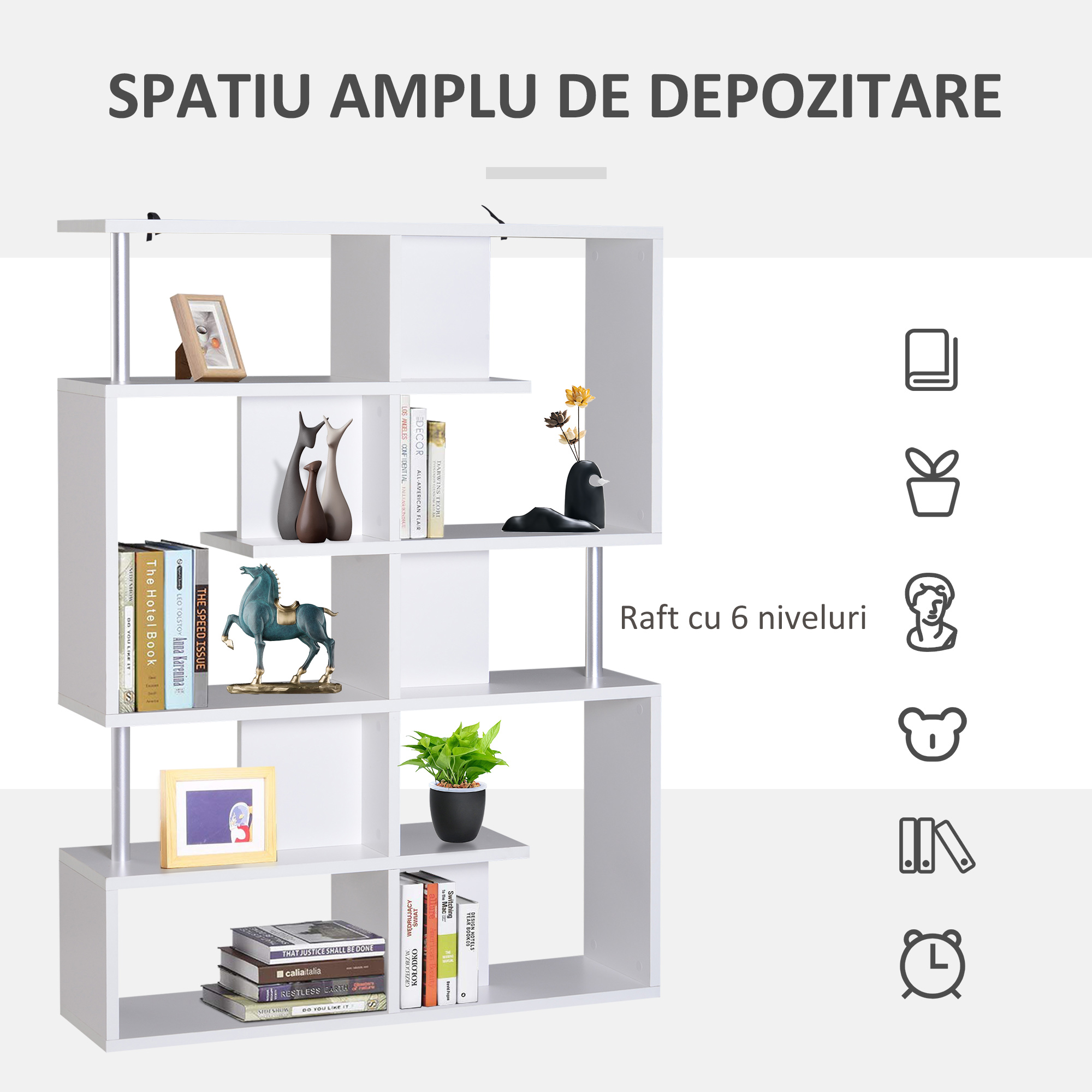  Biblioteca alba 5 niveluri, Mobilier Librarie cu 5 rafturi 12x28,6x160cm [4]