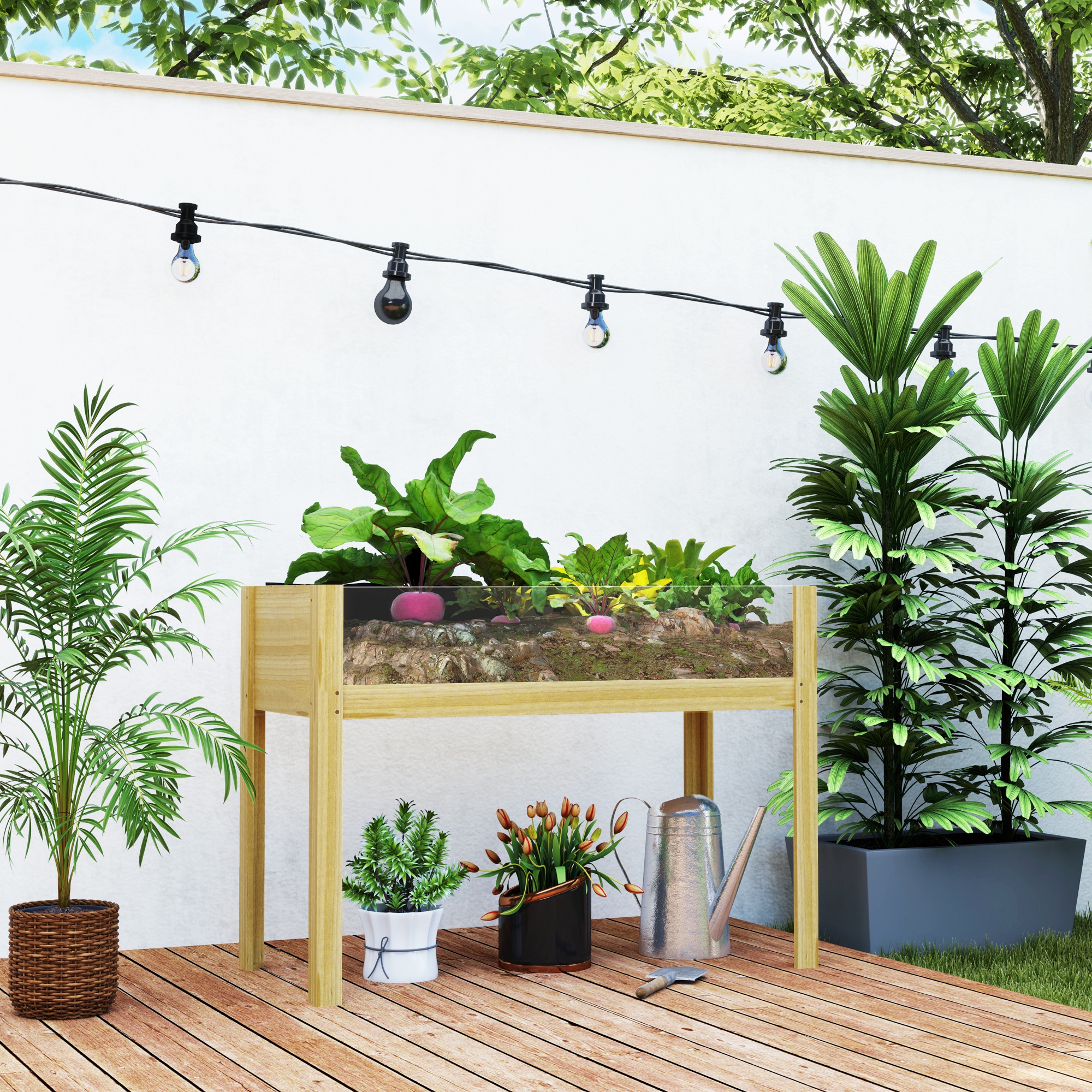  Strat inaltat de Gradina din Lemn cu Panouri din Acril si Orificii de Drenaj, 110x50x80 cm, Lemn Natural [1]