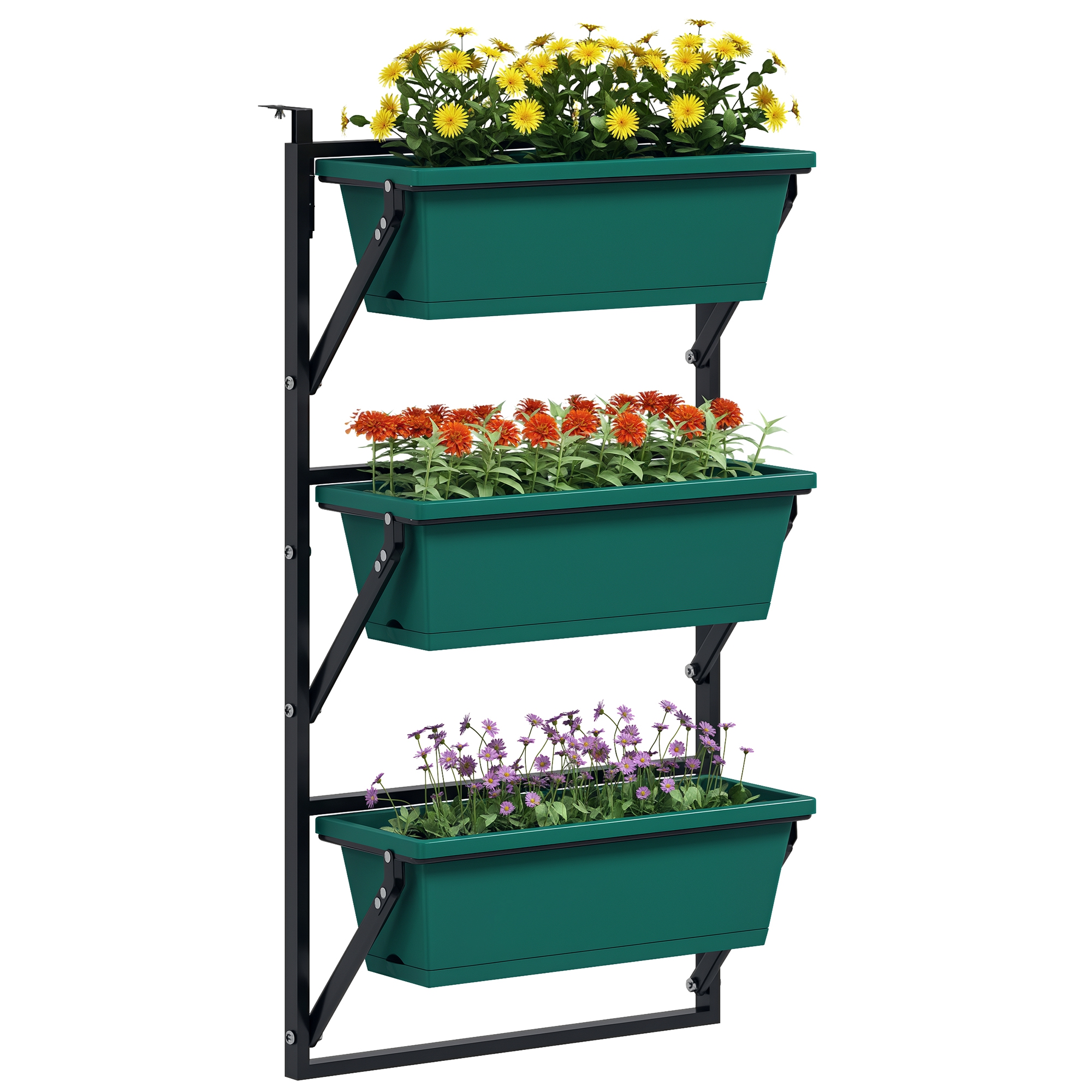 Living & hol -  Jardiniera Verticala pentru Exterior cu 3 Niveluri si Ghivece cu Orificii de Drenaj, 56x42x100 cm, Verde