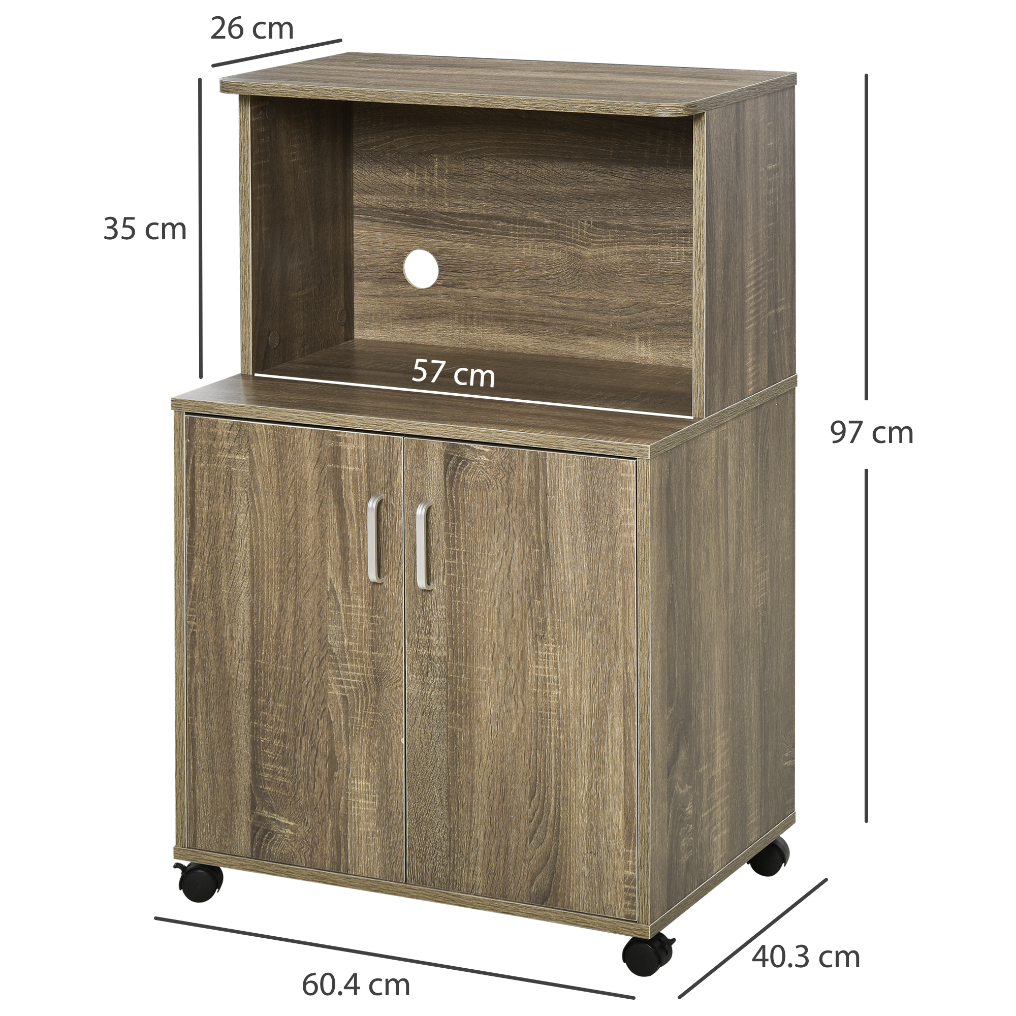 Mobilier Bucatarie Multifunctional  cu 4 Roti, Dulapior si Etajera pentru Microunde, 60,4x40,3x97cm - Lemn [2]
