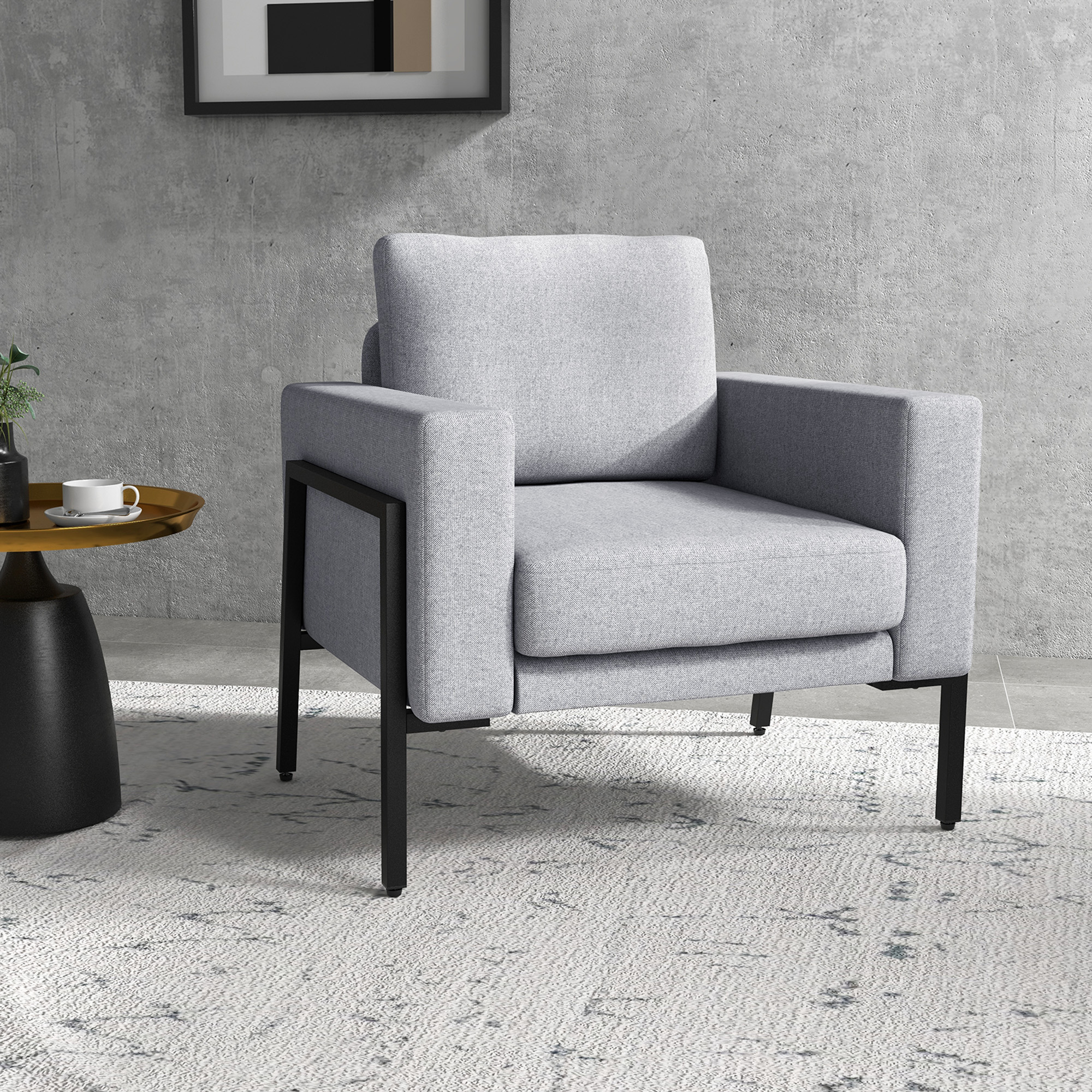  Scaune de Efect Moderne cu Scaun Captusit, Fotoliu Tapitat pentru Dormitor cu Picioare din Otel, Gri Deschis [1]