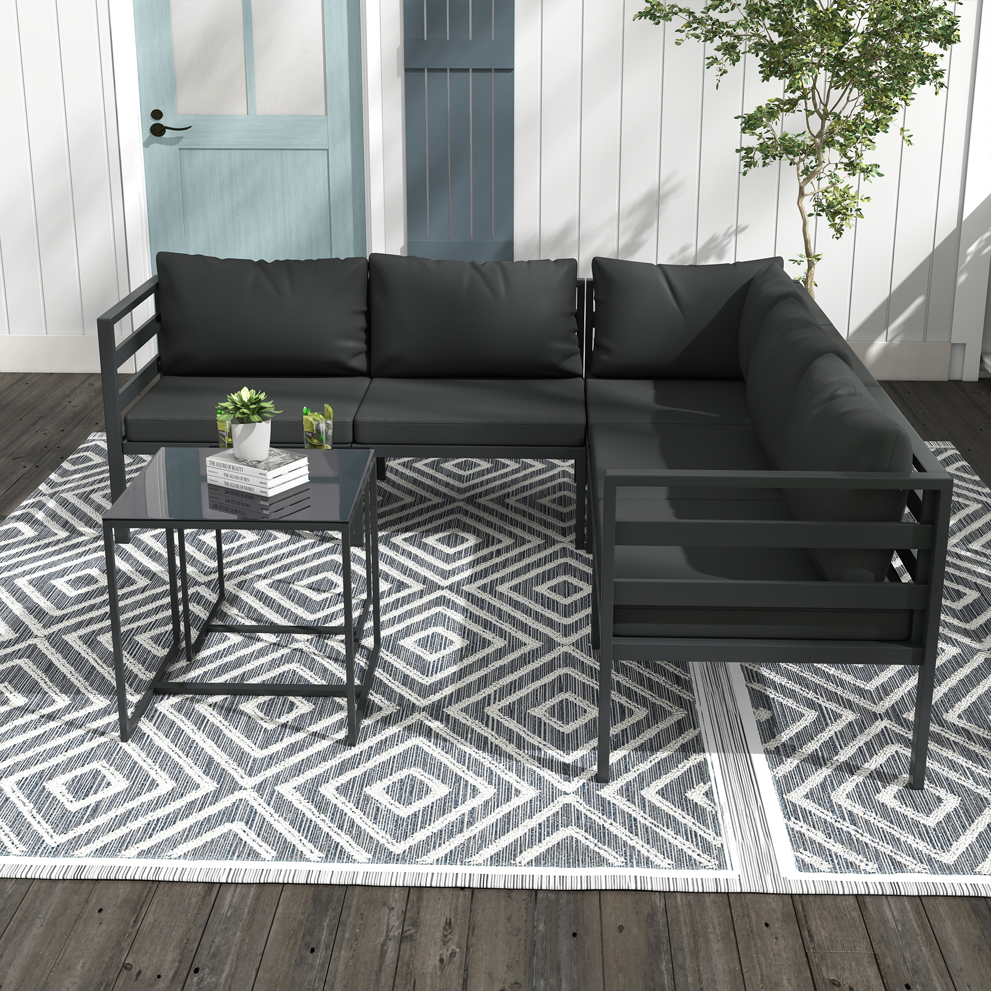  Set de Mobilier de Gradina din 7 Piese cu Canapea de Colt, Masa de Cafea, Set de Mobilier Sectional, Gri [6]