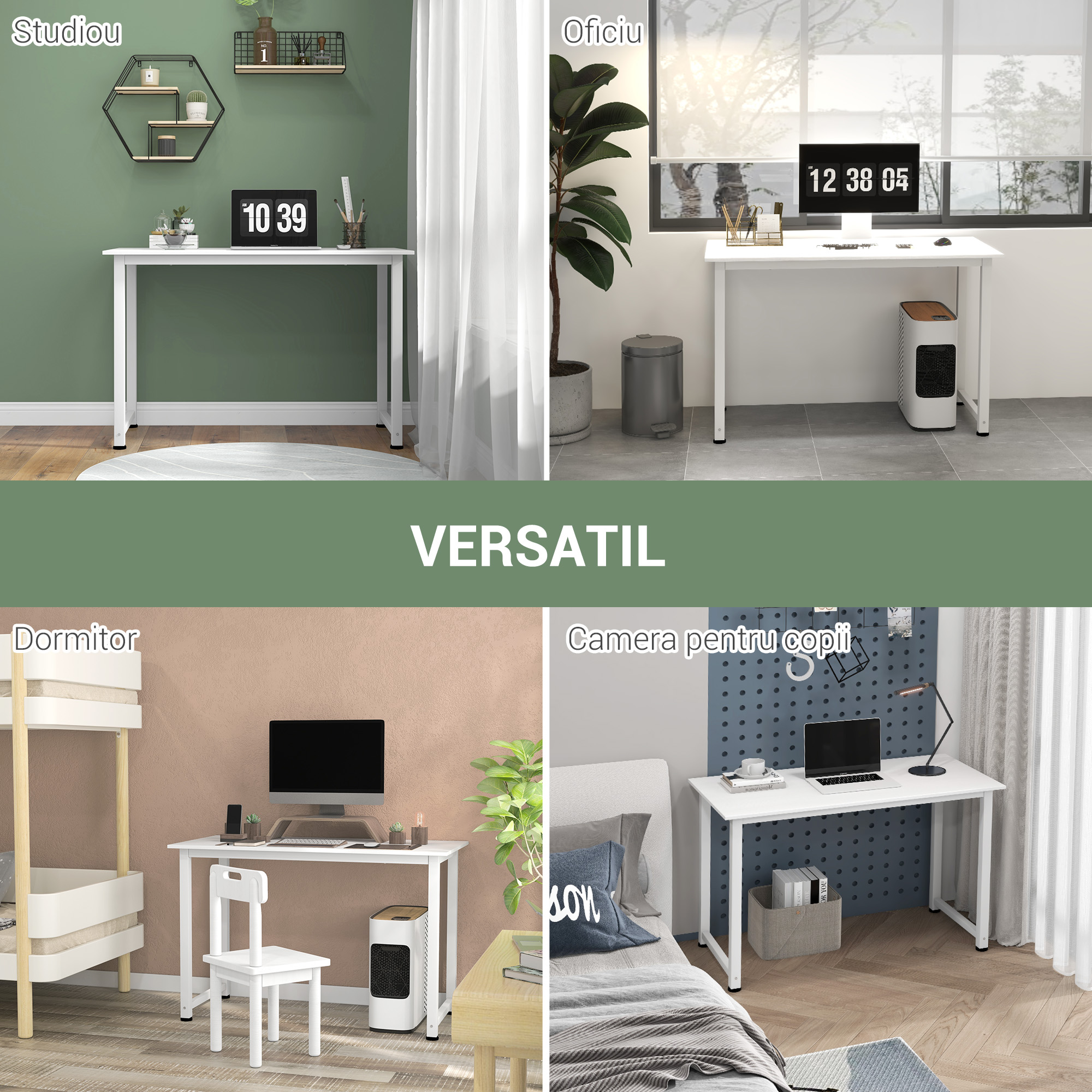  Birou pentru Computer cu Picioare Reglabile, 120x60x76 cm, Alb [5]