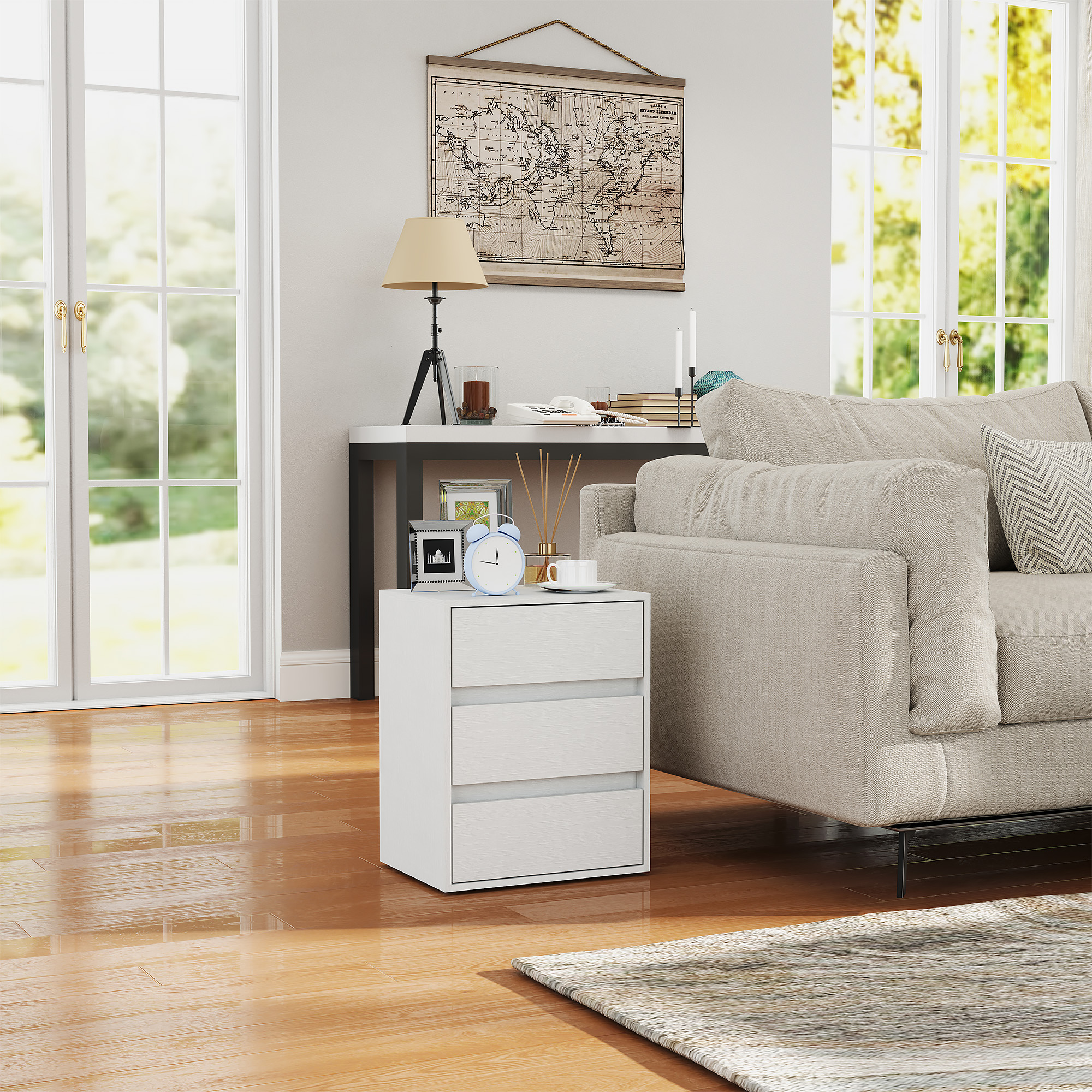  Comoda moderna cu 3 sertare din lemn alb, 40x30x50,5 cm [6]