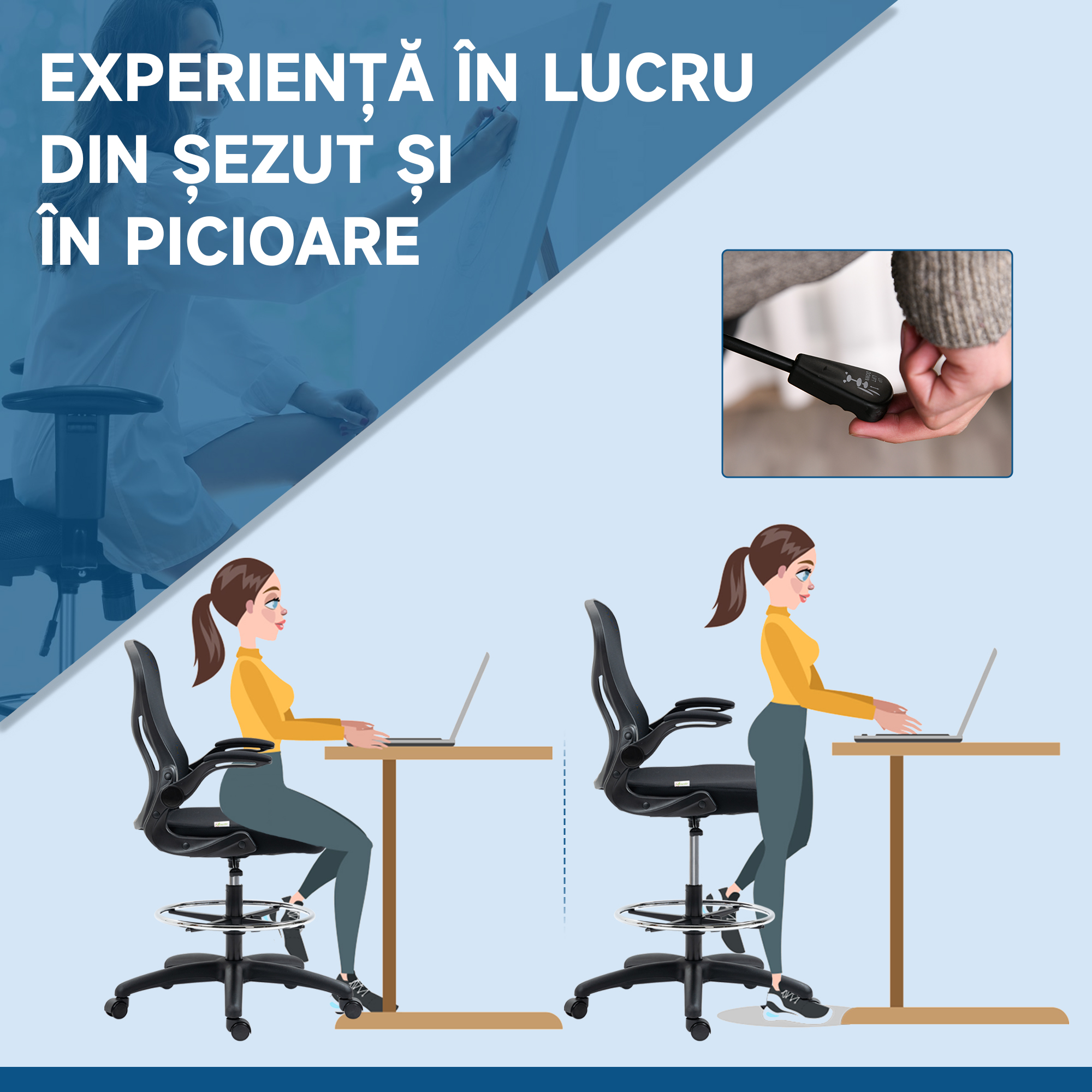  Scaun de Birou cu Suport Lombar, inaltime Reglabila si Brate Rabatabile, 59x65x102-122 cm, Negru [4]