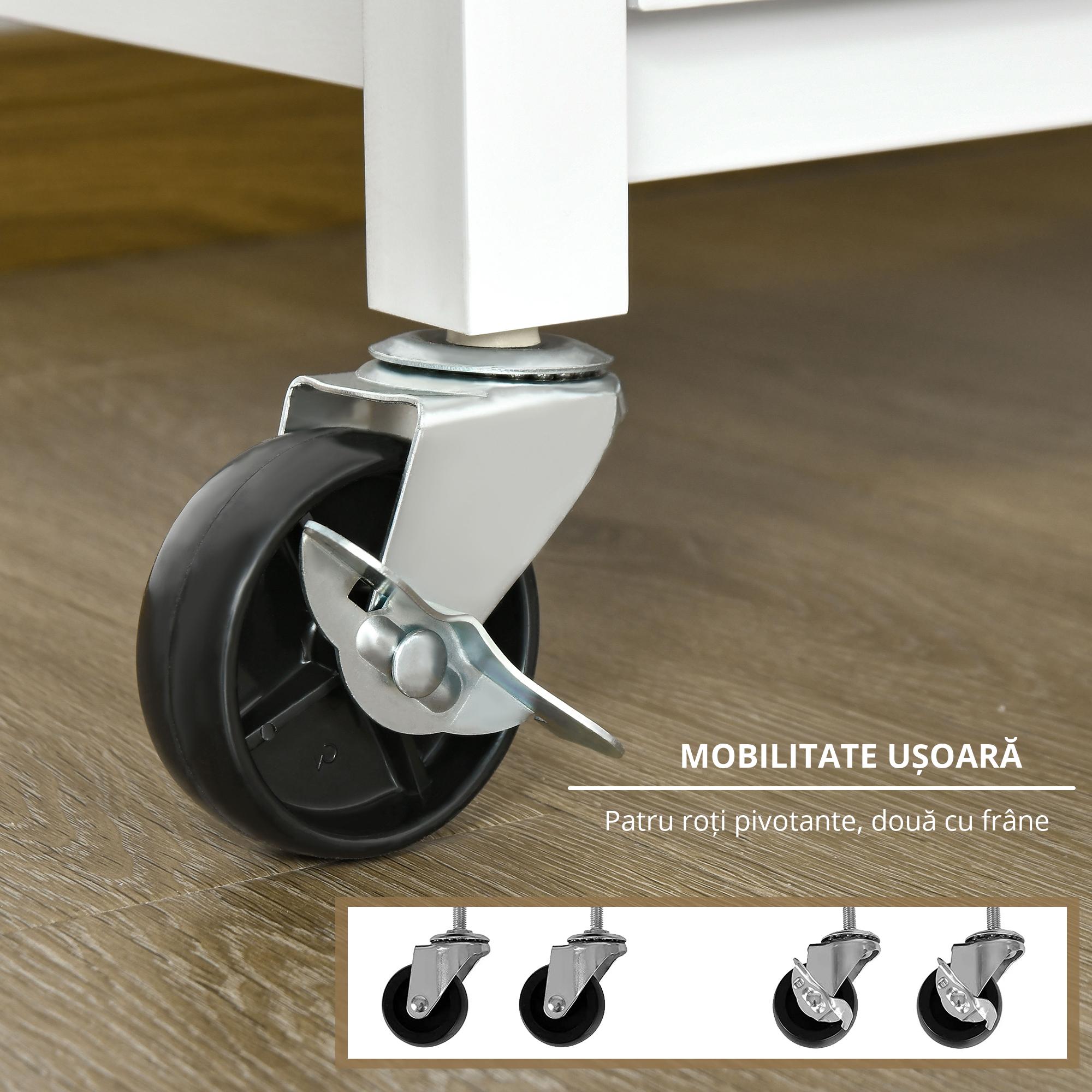  Carucior Bucatarie Mobil Alb Bambus cu Sertar & Raft [3]