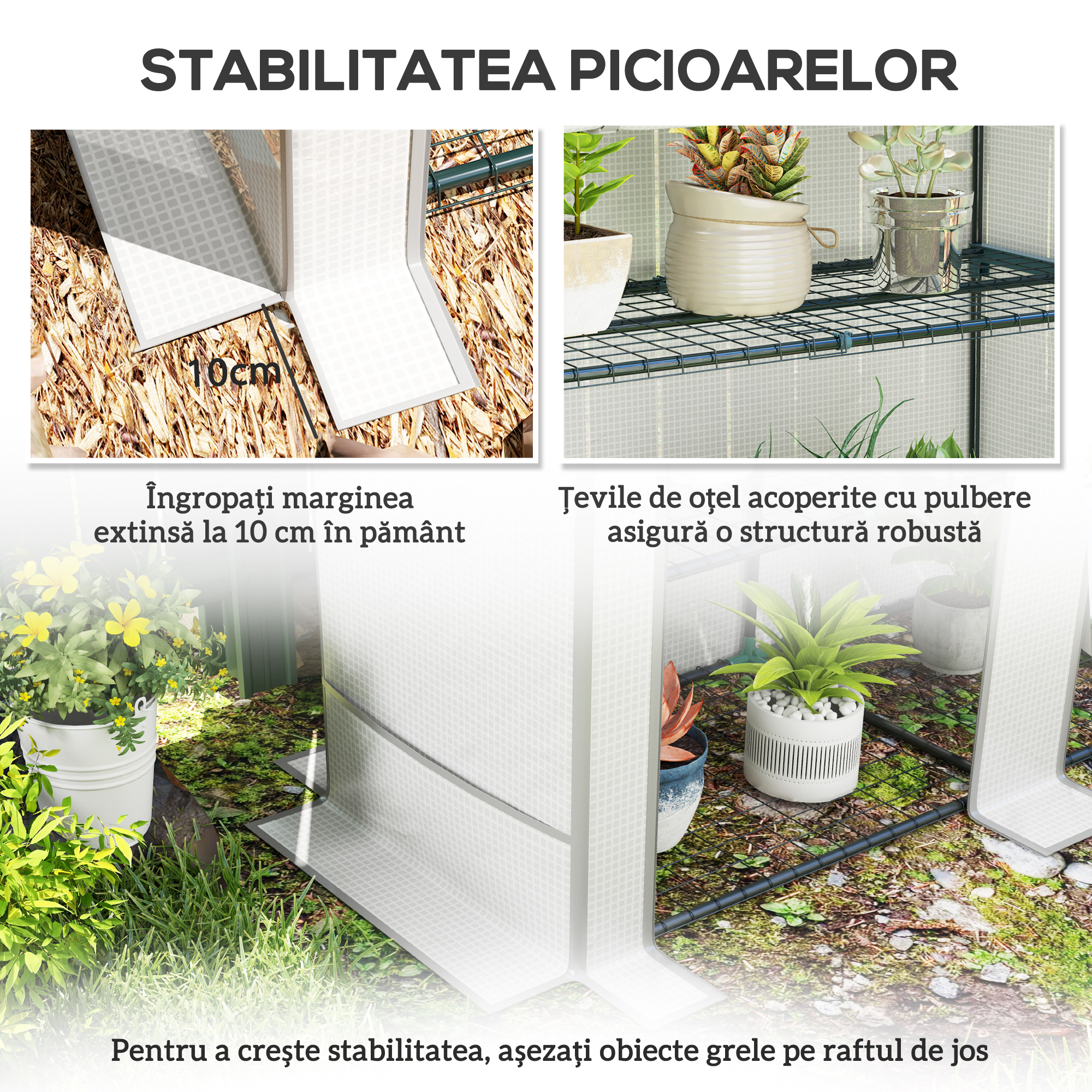  Sera de Gradina cu 2 Usi Rulabile, Raft cu 3 Niveluri si Buzunare Laterale, Alb si Gri [6]