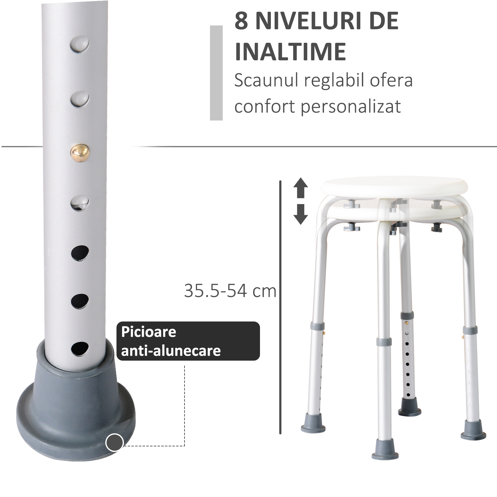  Scaun Dus - Reglabil, Antialunecare, Alb [4]