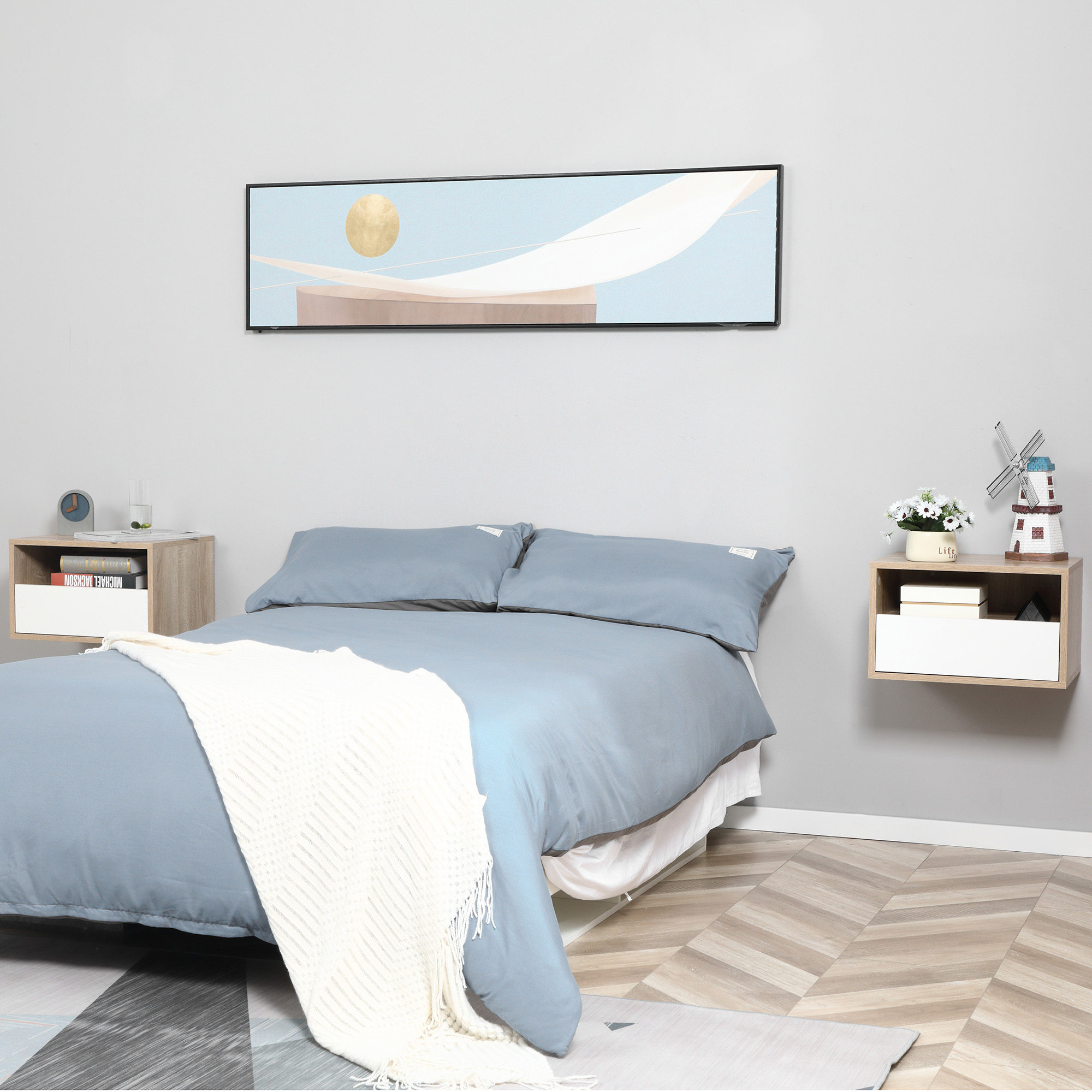  Noptiere Suspendate - Set 2 cu Sertar si Raft [1]