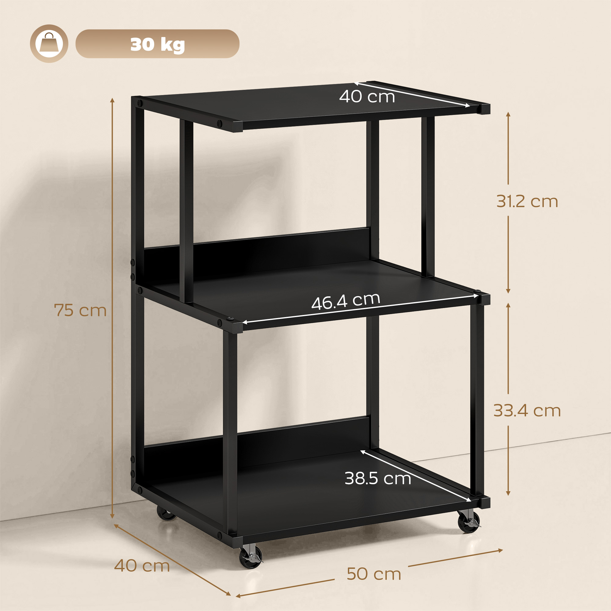  Suport pentru Imprimanta cu 3 Niveluri, Tava Industriala Metalica pentru Birou, Negru [2]