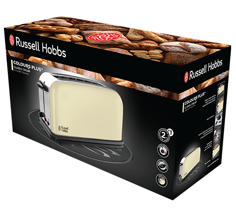 Prajitor de paine cu fanta lunga Russell Hobbs Colours Plus+, 2 felii, tava firimituri detasabila, gratar chifle, crem [1]