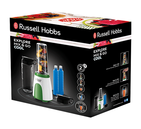 Blender Russell Hobbs Explore Mix & Go Cool, recipient sport 600ml, lame inox, capac etans, portabil, negru [3]