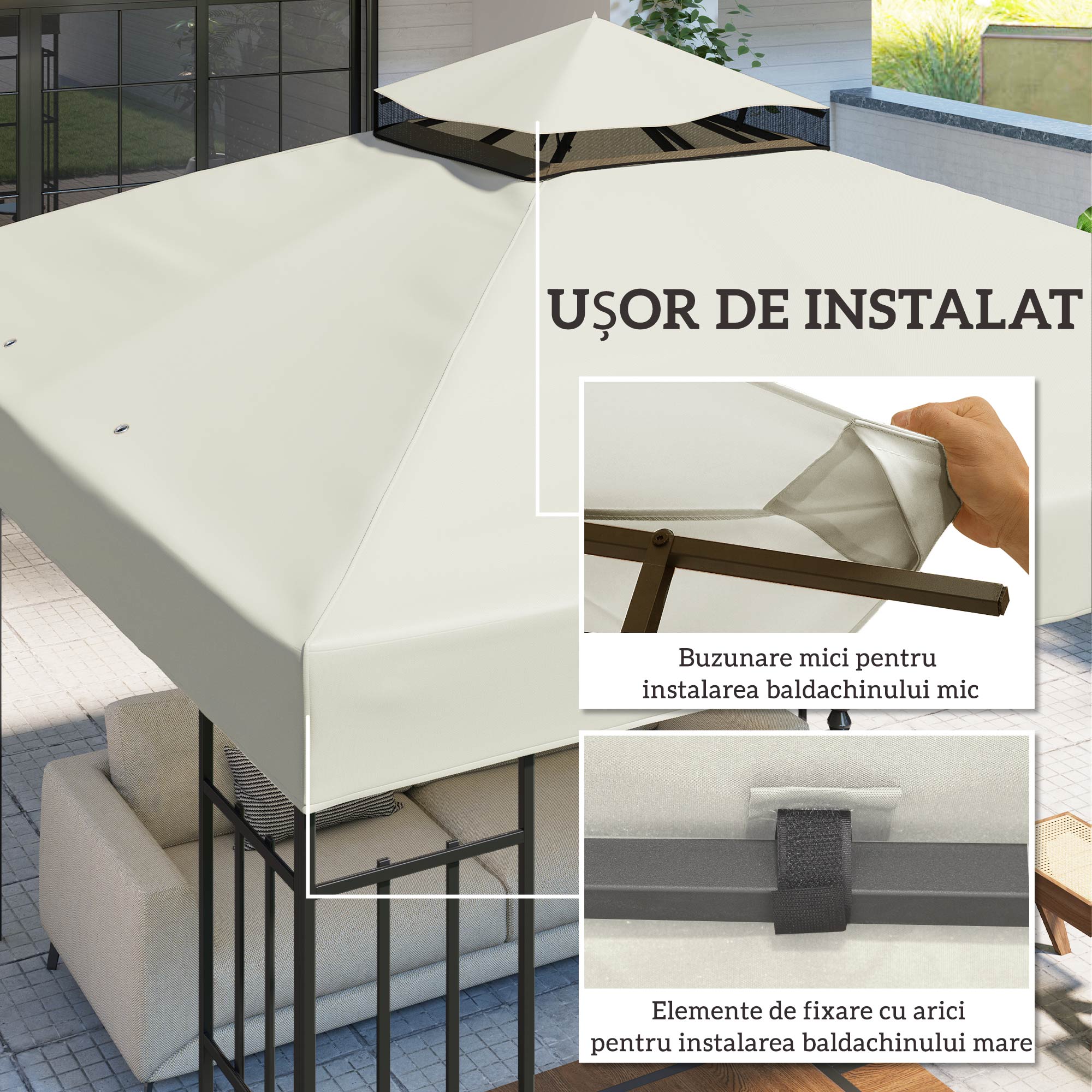  invelis de inlocuire pentru Pergola de Gradina cu Doua Nivele si Orificii de Drenaj, 300x300 cm, Alb Crem [4]