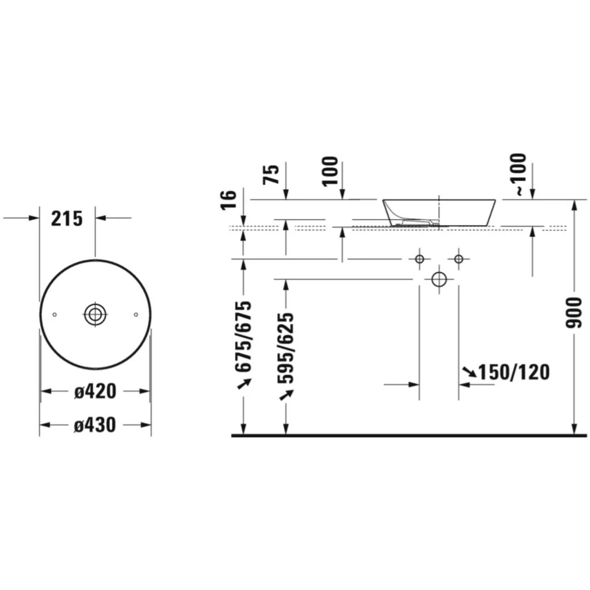 Lavoar Duravit 2328430000, Cape Cod, montaj pe blat, nr orificii baterie fara, zona montaj interior, alb [3]