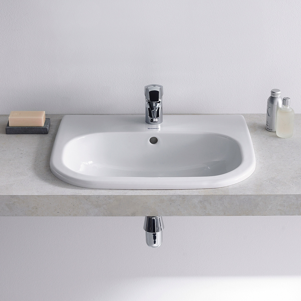 Baie - Lavoar Duravit 0337540000, D-Code, montaj in blat, preaplin, zona montaj interior, elemente fixare ascunse, alb