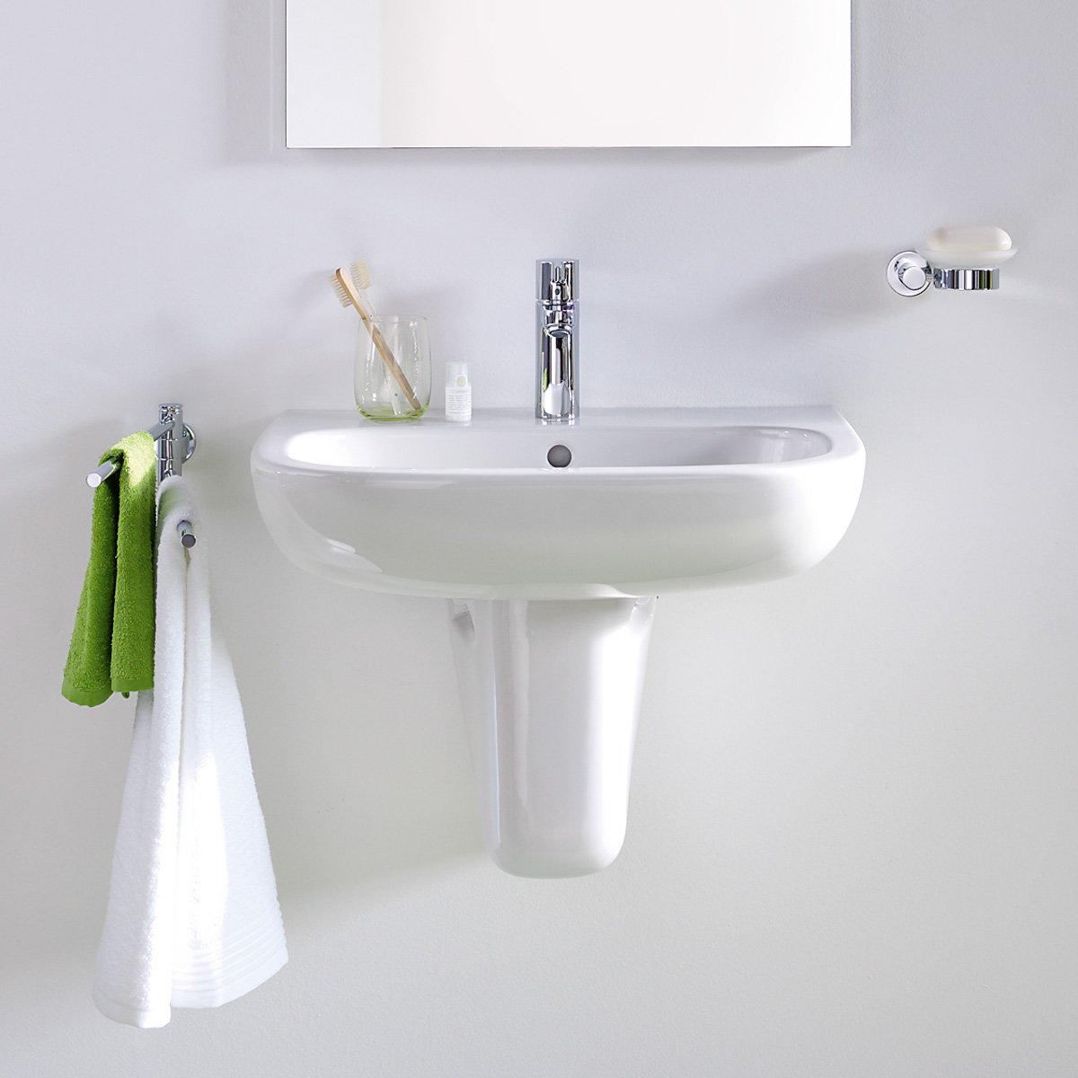 Lavoar Duravit 23106000002, D-Code, montaj pe perete, preaplin, zona montaj interior, elemente fixare ascunse, alb [4]
