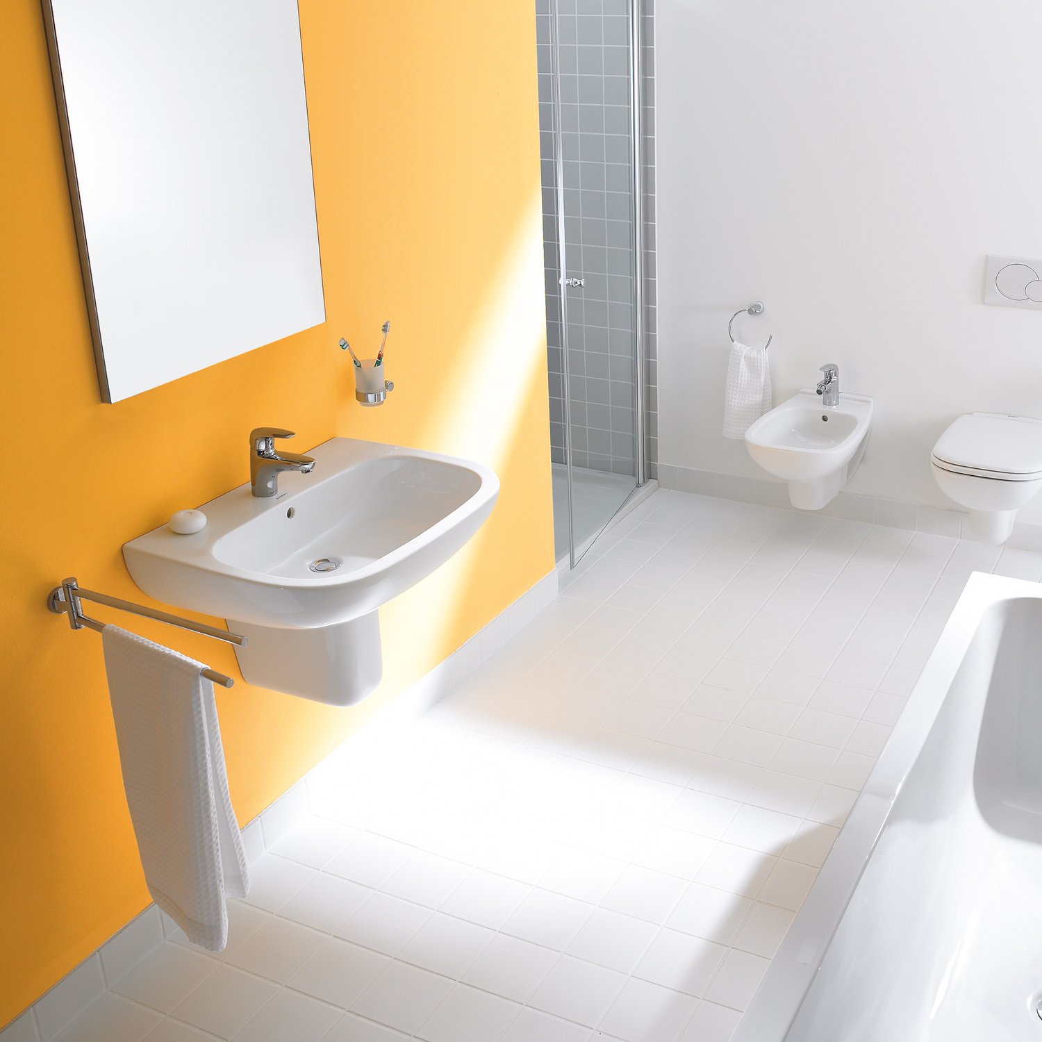 Lavoar Duravit 23106000002, D-Code, montaj pe perete, preaplin, zona montaj interior, elemente fixare ascunse, alb [7]