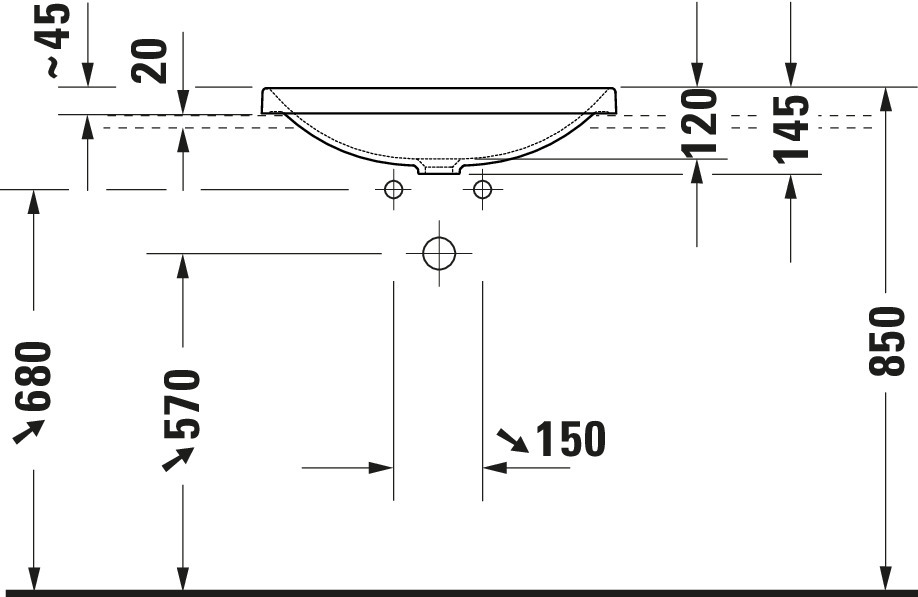 Lavoar Duravit 0358600079, D-Neo, montaj in blat, nr orificii baterie fara, zona montaj interior, alb [8]