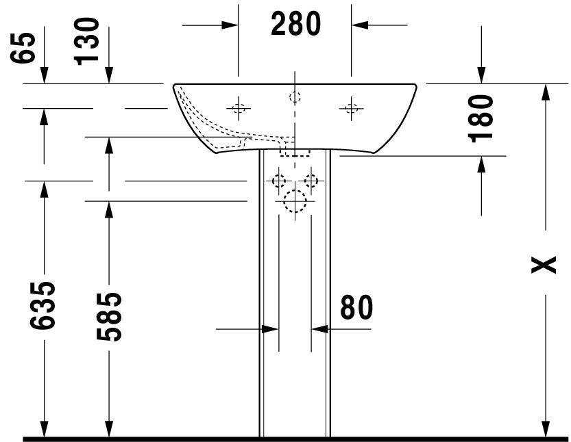 Lavoar Duravit 2335600000, Me by Starck, montaj pe perete, preaplin, zona montaj interior, elemente fixare ascunse, alb [14]