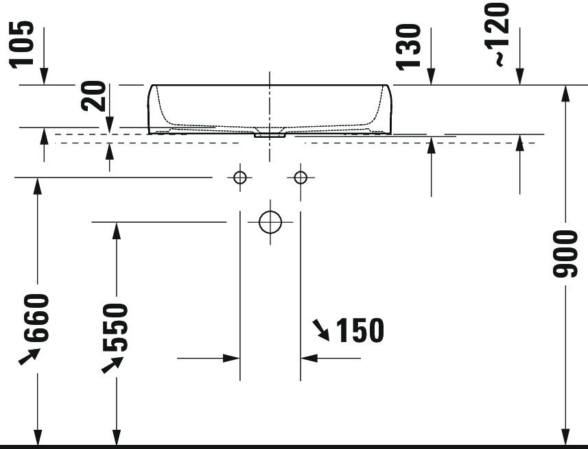 Lavoar Duravit 2383600079, Qatego, montaj pe blat, nr orificii baterie fara, zona montaj interior, alb [8]