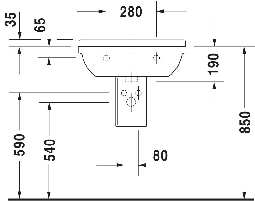 Lavoar Duravit 0300600000, Starck 3, montaj pe perete, preaplin, zona montaj interior, elemente fixare ascunse, alb [6]