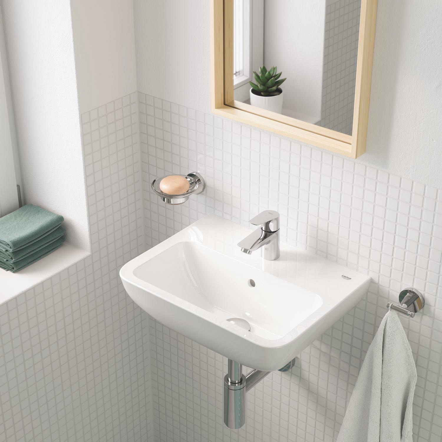 Lavoar Grohe 39806000, BauEdge, montaj pe perete, preaplin, zona montaj interior, elemente fixare ascunse, alb [5]
