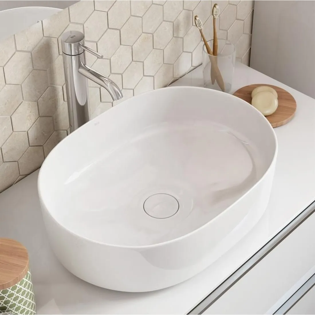Lavoar Roca A327520000, Inspira, montaj pe blat, nr orificii baterie fara, zona montaj interior, alb [2]