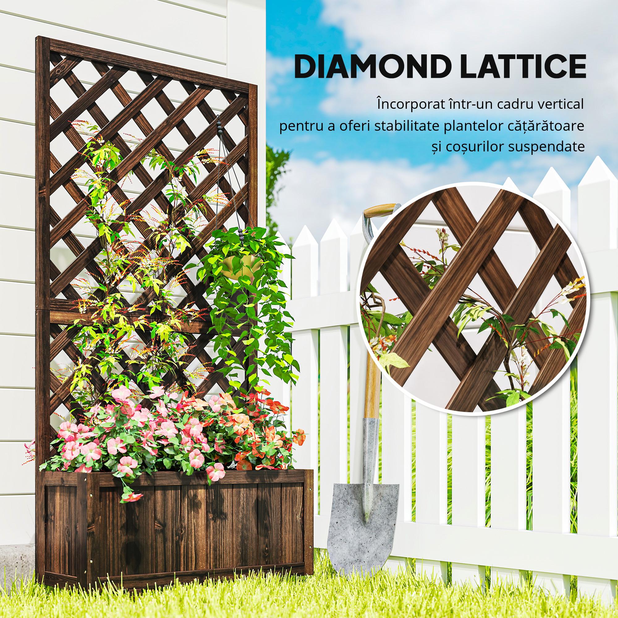  Jardiniera de Exterior cu Spalier, Grilaj pentru Plante Cataratoare si Ghiveci, 72.5x31.5x149.5 cm, Lemn Natural [6]