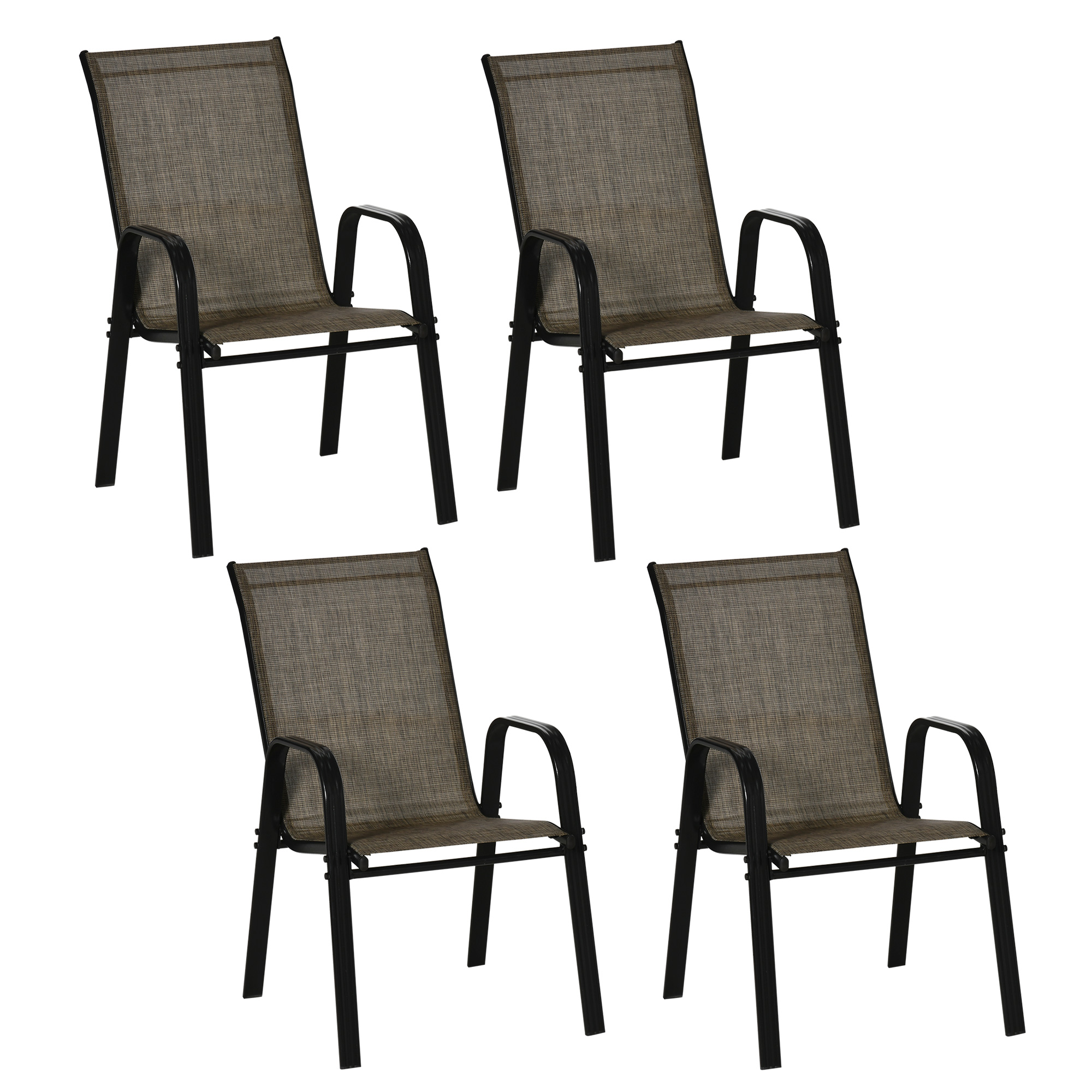 Gradina & balcon -  Set 4 Piese Scaune de Gradina cu Cotiere, Scaune de Exterior Stivuibile din Metal si Tesatura Respirabila, Maro
