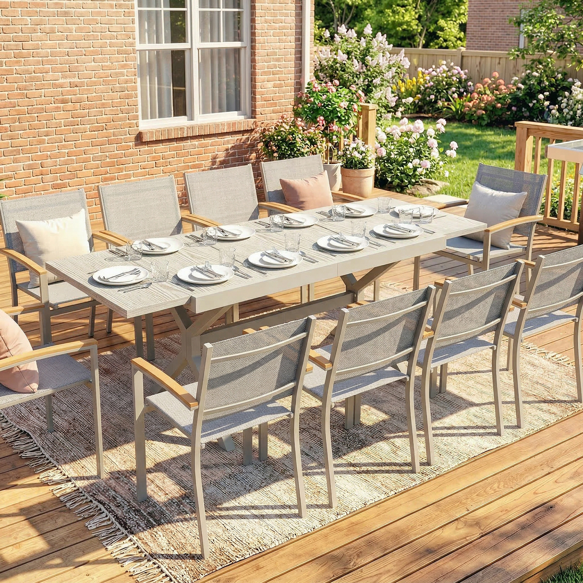  Masa Extensibila de Gradina pentru 8-10 Persoane, din Aluminiu si Otel, 154/214x85x73 cm, Gri [1]