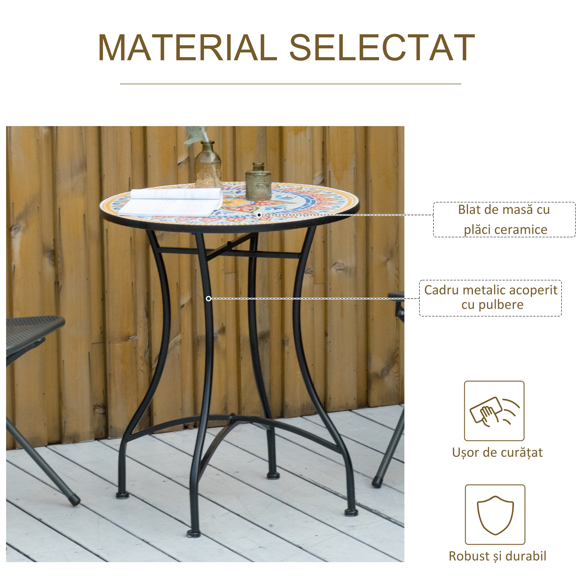  Masa Rotunda Stil Bistro de 60 cm cu Mozaic pentru Gradina, Veranda, Exterior, Balcon, Gri [4]