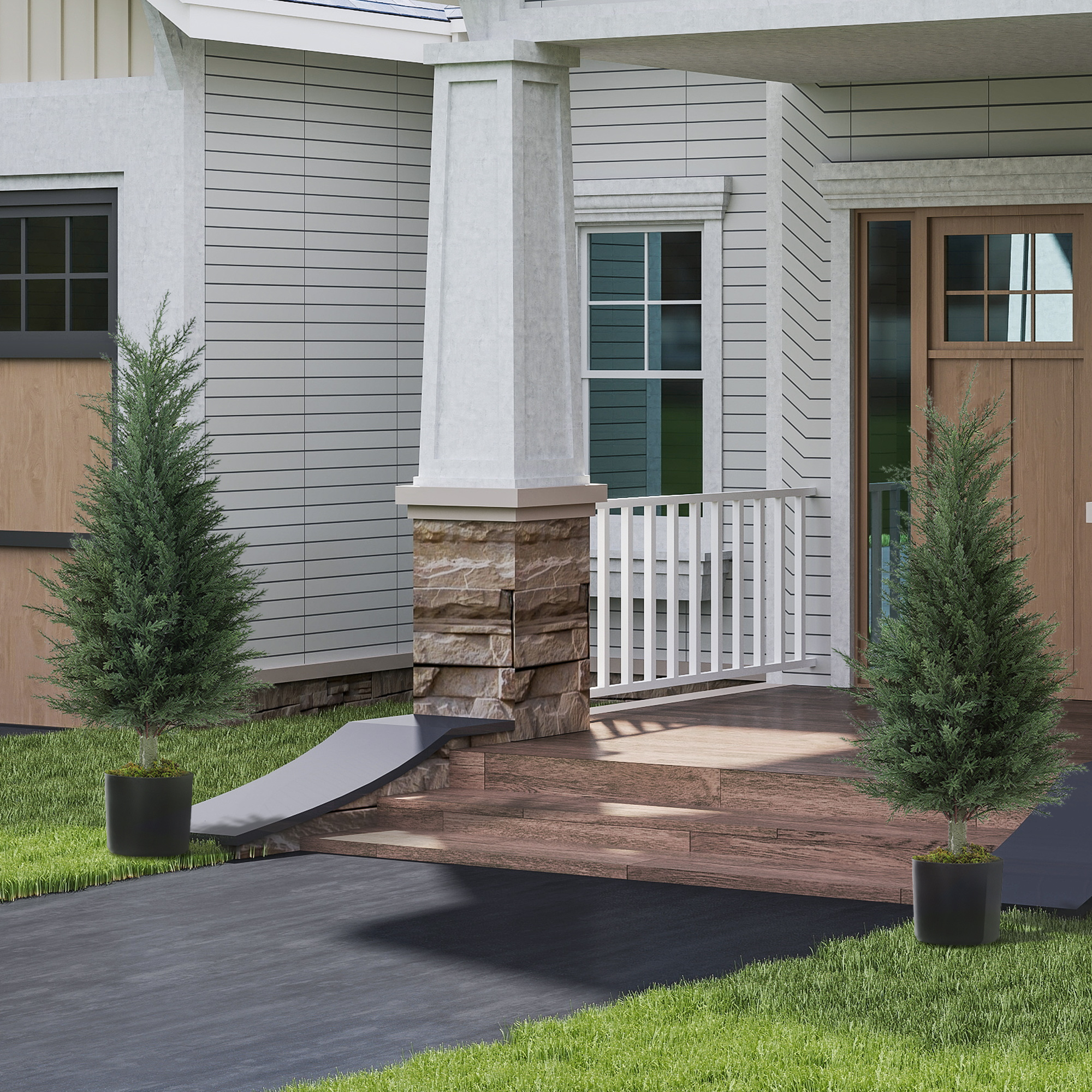  Set 2 Plante Artificiale de Chiparos cu 362 Frunze si Ghiveci cu Ciment si Muschi, Plante Rezistente la UV, Ø40x90 cm, Verde [8]