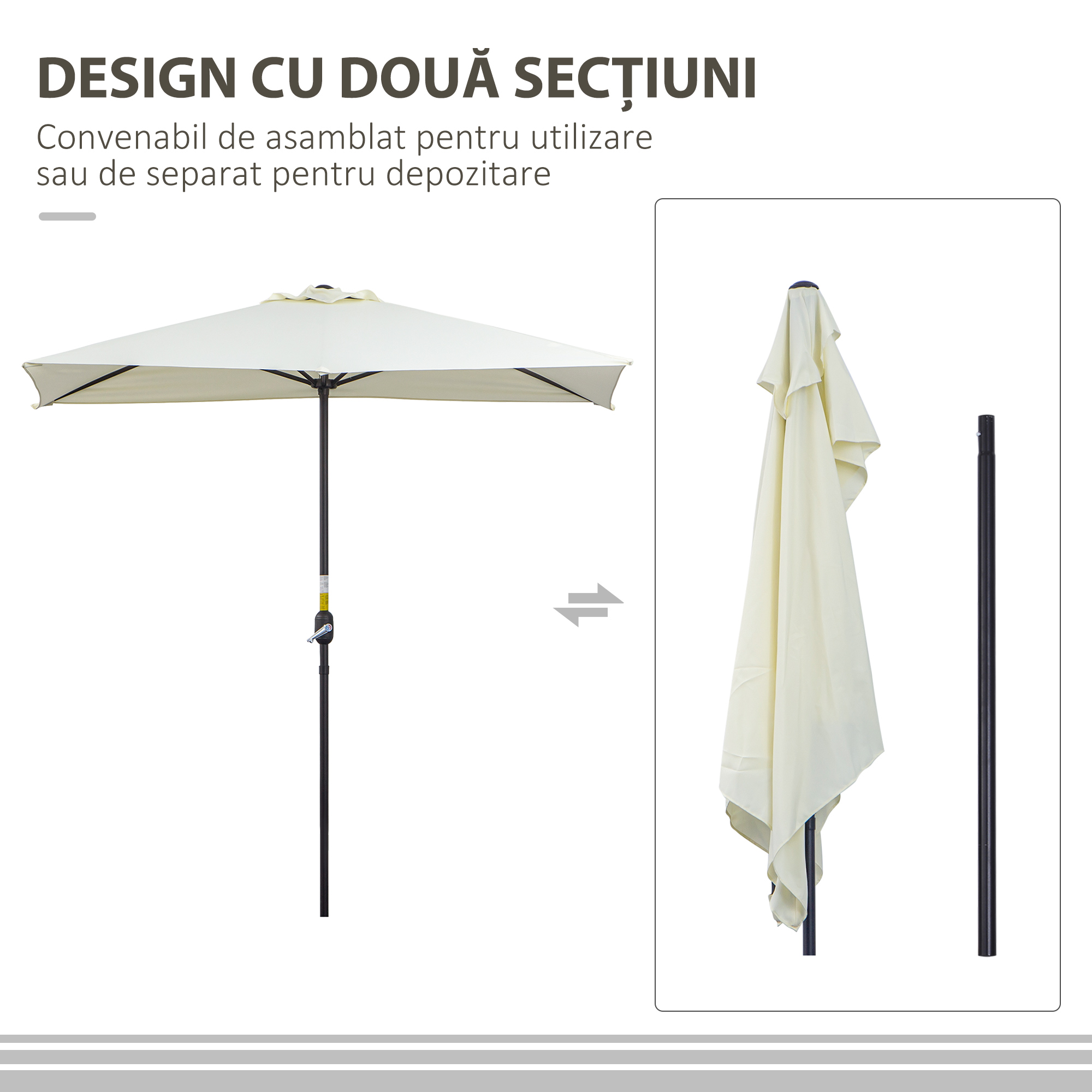  Umbrela de perete semiluna economisitoare de spatiu, cu deschidere manuala, bej [3]