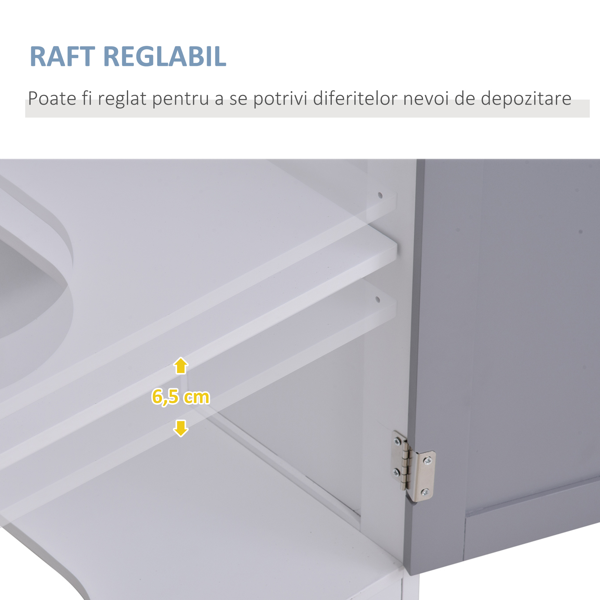  Dulap sub Chiuveta de Baie 2 Usi si Etajera Reglabila din MDF 60x30x60cm [5]