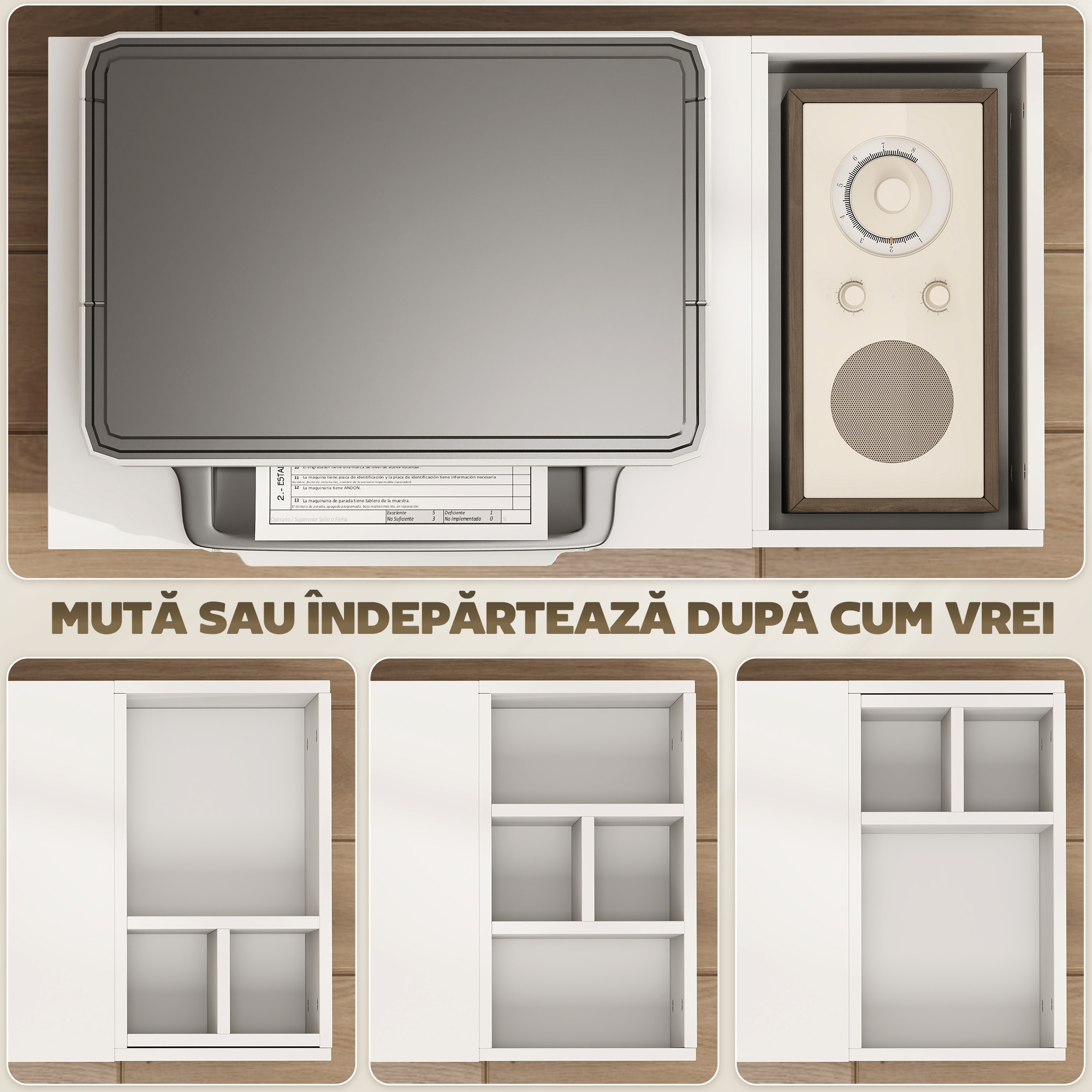  Dulap pentru Imprimanta cu Roti, Dulap Multifunctional cu Compartimente Deschise, Raft si Spatiu de Depozitare, Noptiera pentru Living, Camera sau Birou, 70x36x60 cm, Alb [4]