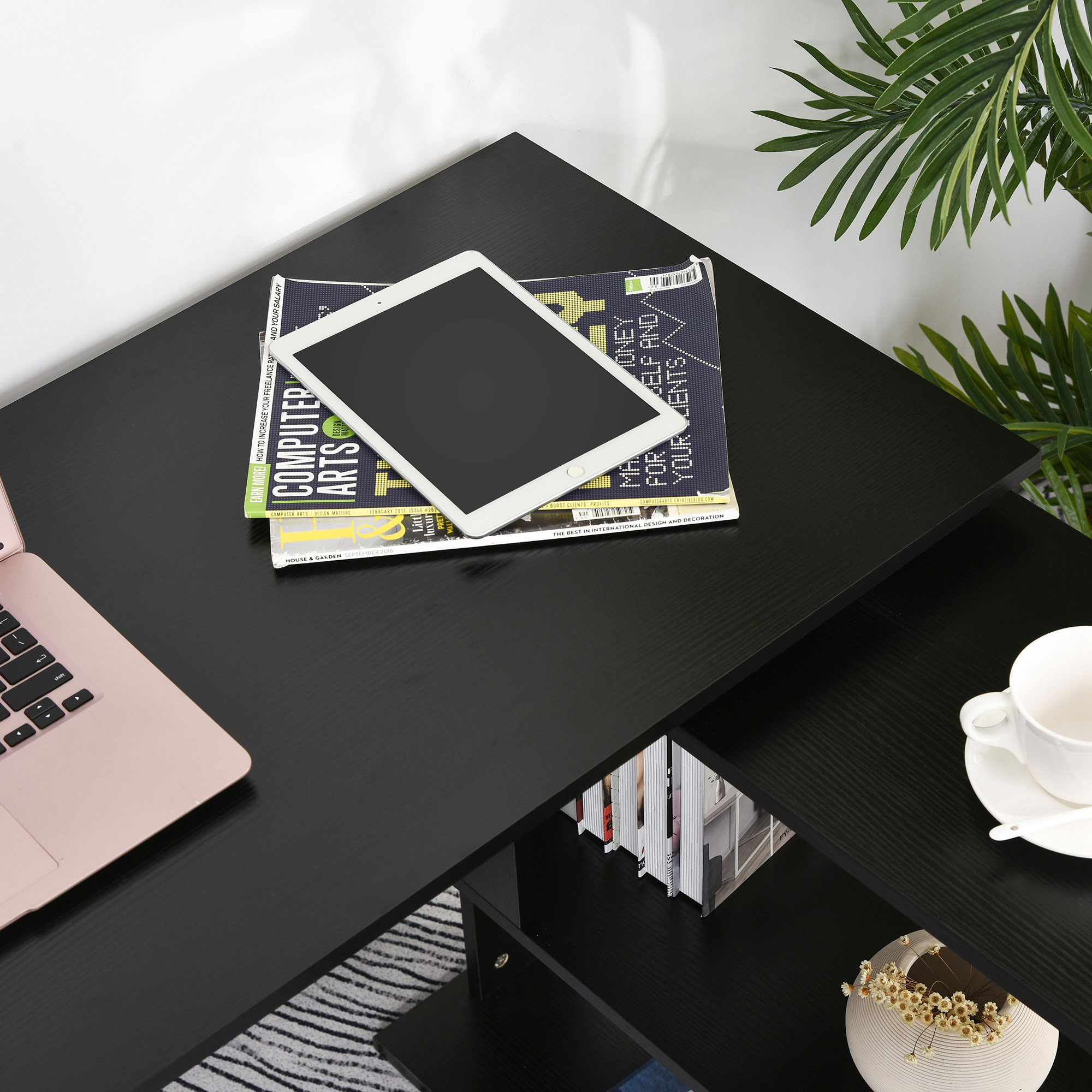  Birou Coltar cu Blat Rotativ la 360° si 5 Rafturi, 120x110x74,5 cm, Negru [8]