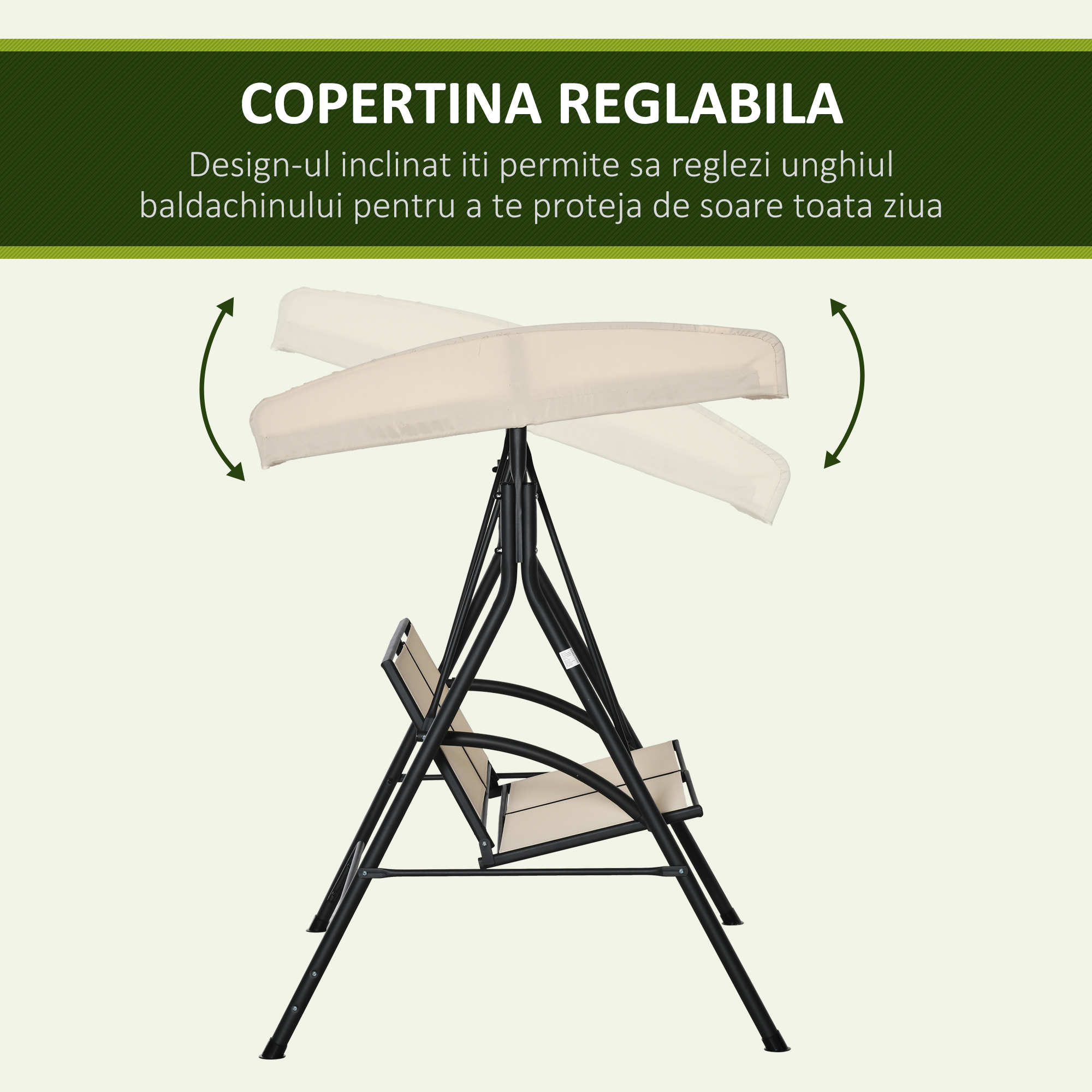  Balansoar cu 2 Locuri de Gradina pentru Exterior, 140x118x162cm Bej [4]